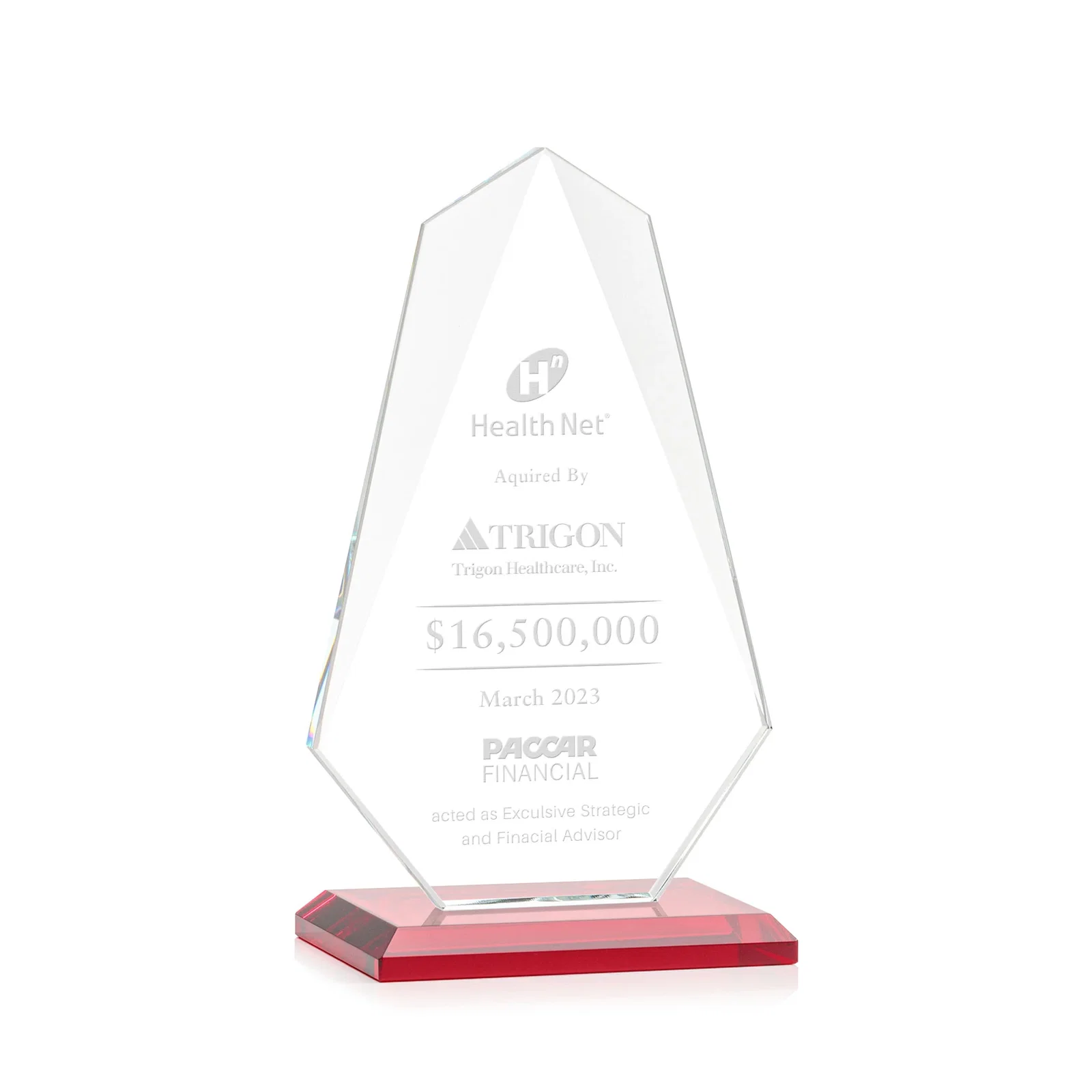 Promotional Jade Glass Award, Bevel Widens at Top, Tapers to the Base for volunteer appreciation
