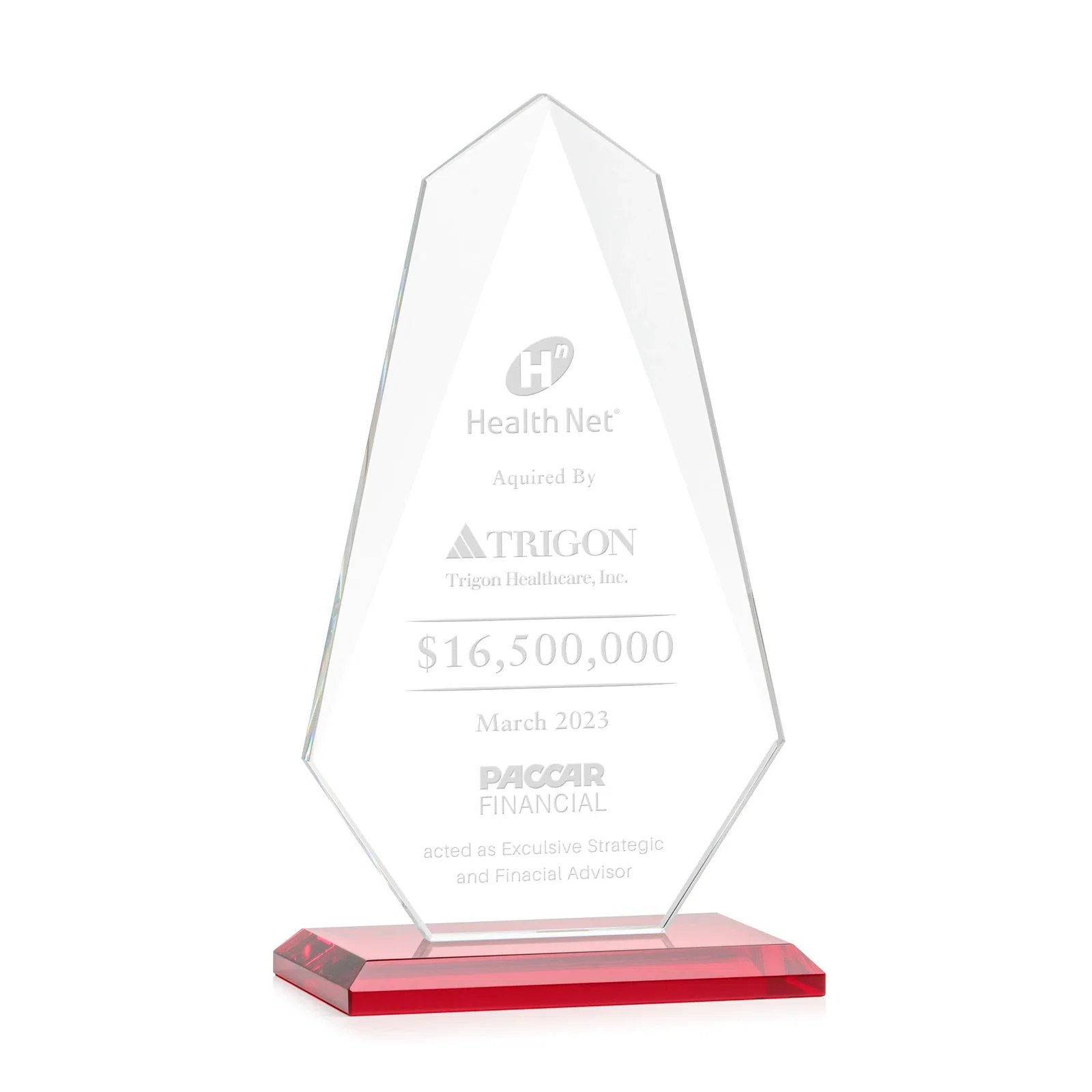 Promotional Jade Glass Award, Bevel Widens at Top, Tapers to the Base for company anniversary events