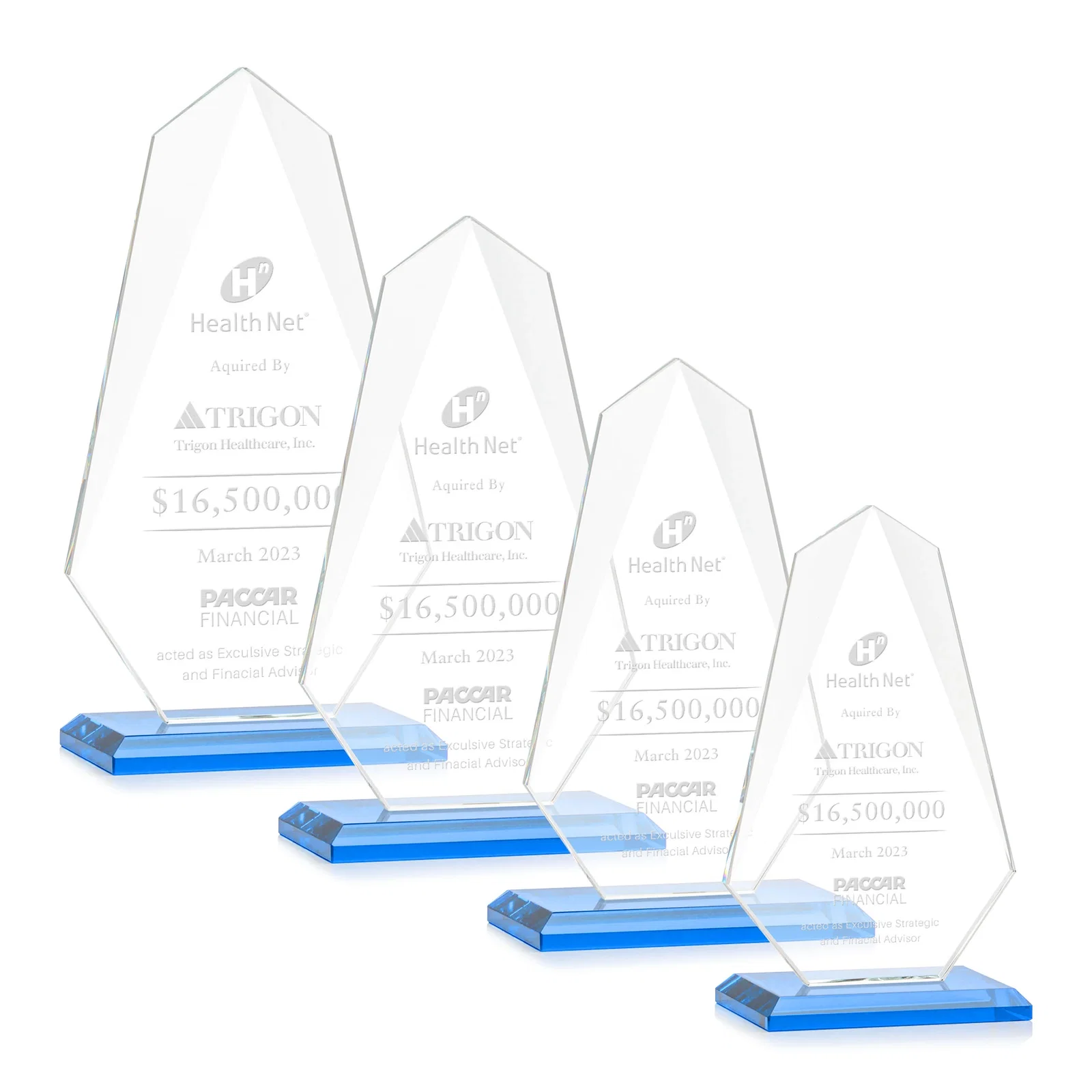 Branded Jade Glass Award, Bevel Widens at Top, Tapers to the Base for corporate award ceremonies