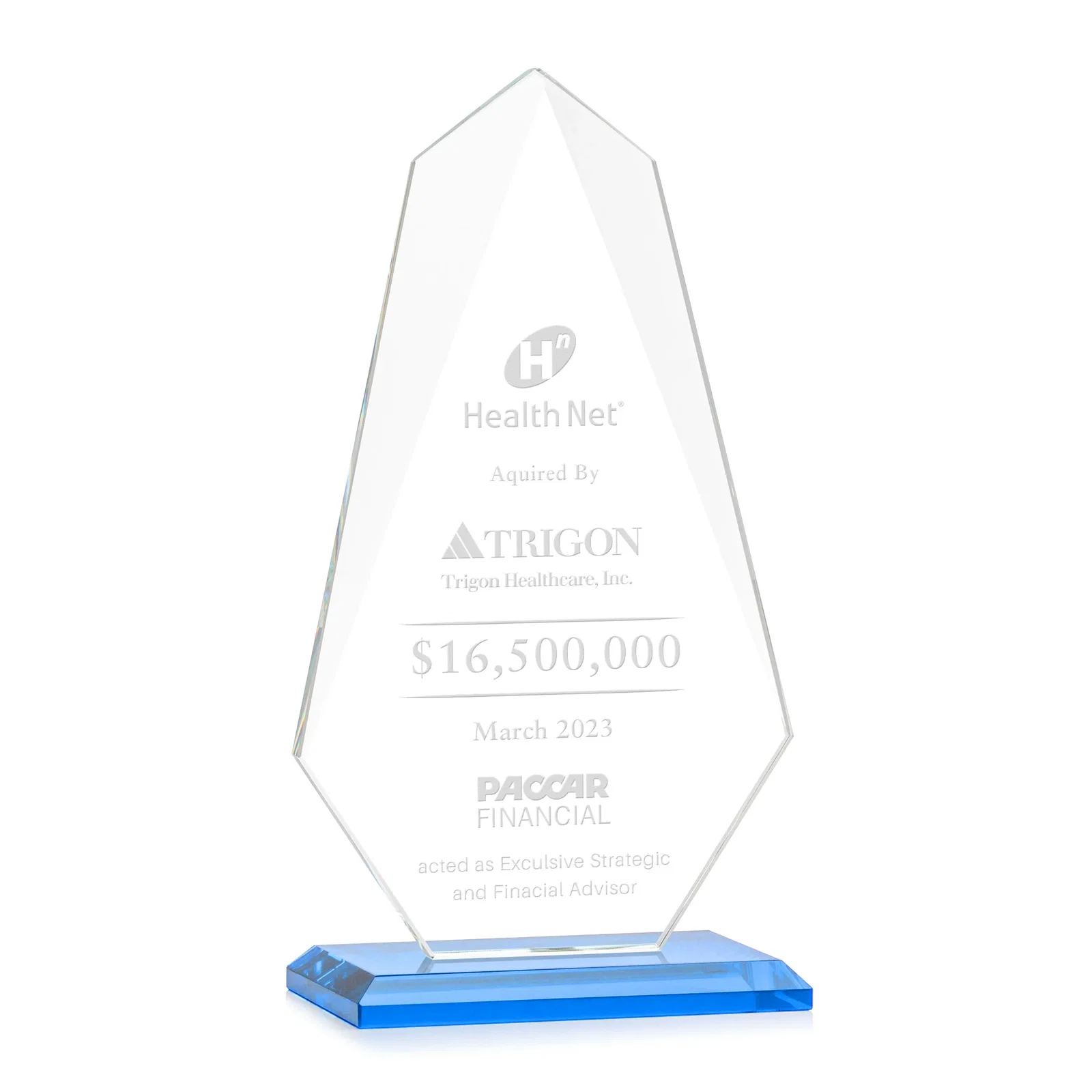 Branded Jade Glass Award, Bevel Widens at Top, Tapers to the Base for team milestone celebrations