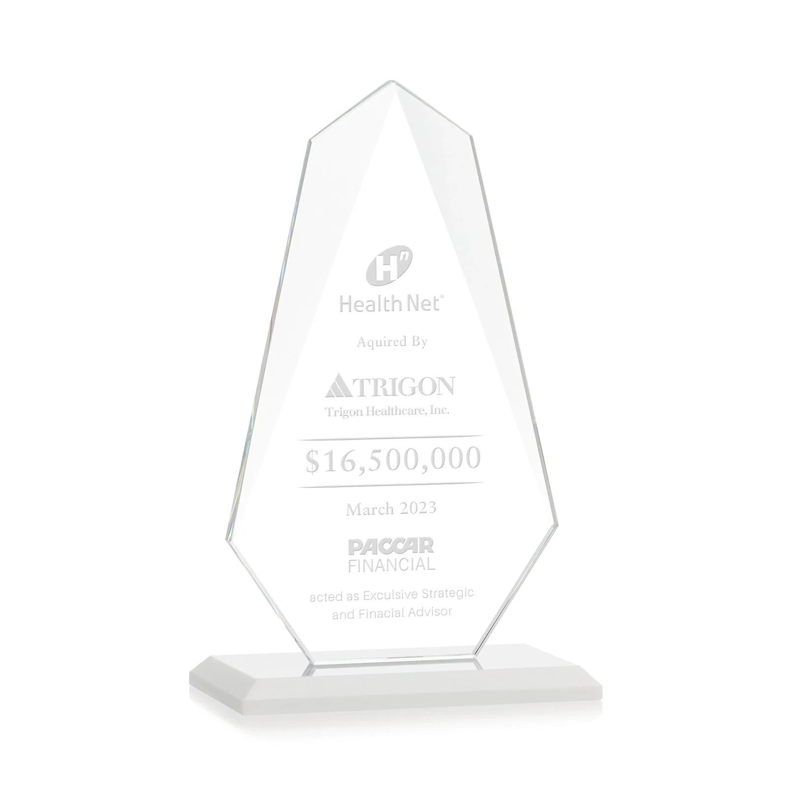 Branded Jade Glass Award, Bevel Widens at Top, Tapers to the Base for safety achievement programs