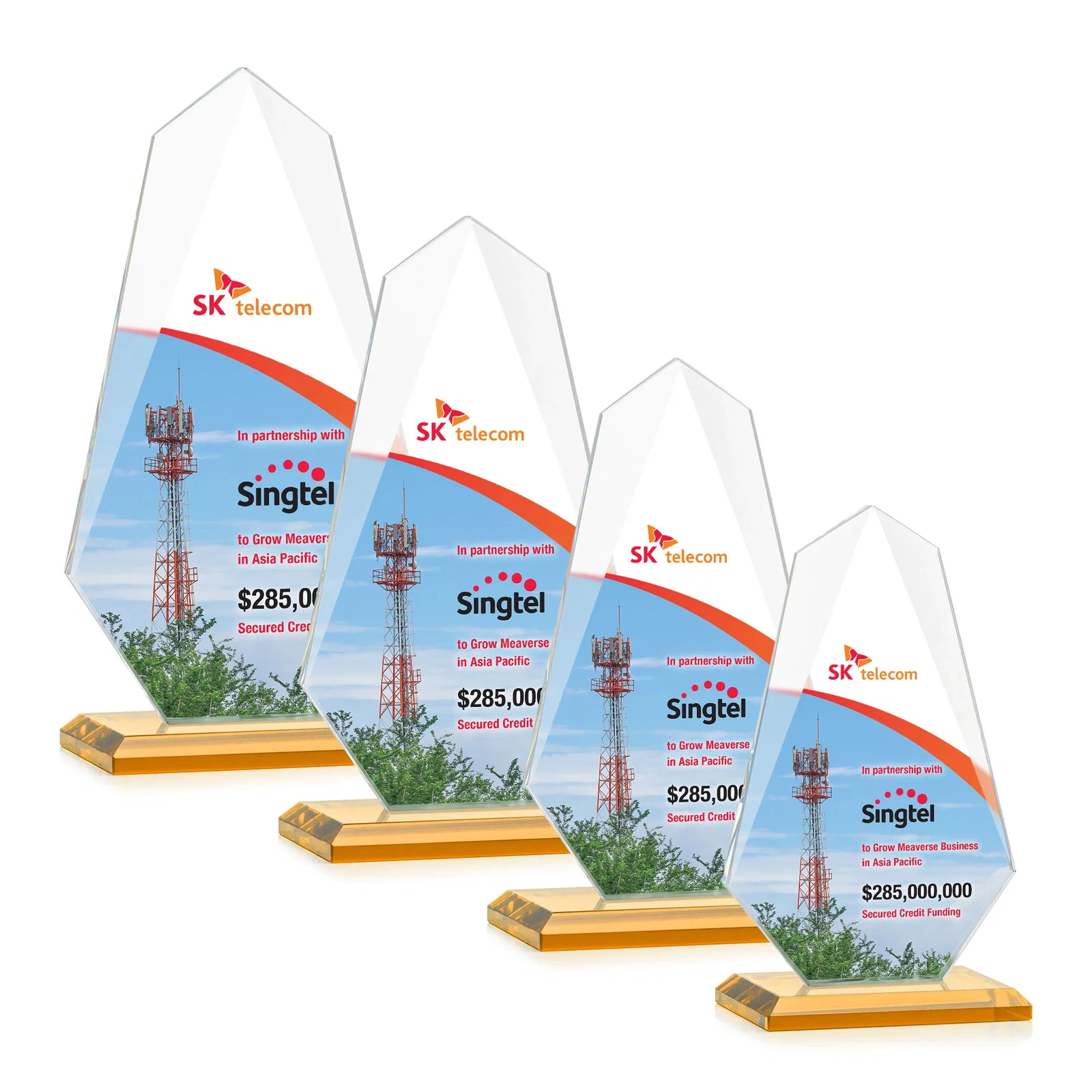 Custom printed Jade Glass Award, Bevel Widens at Top, Tapers to the Base for team milestone celebrations