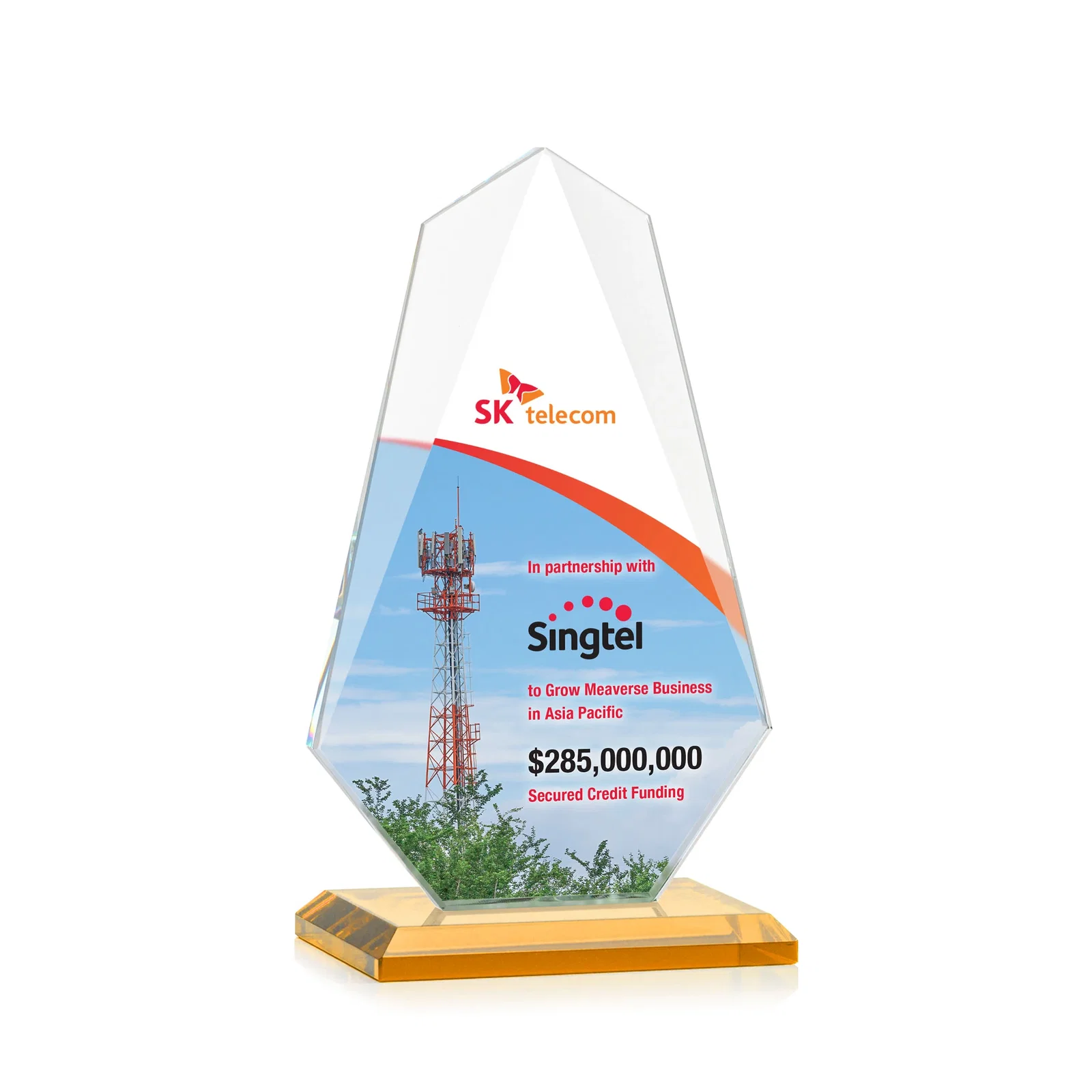 Custom printed Jade Glass Award, Bevel Widens at Top, Tapers to the Base for donor appreciation