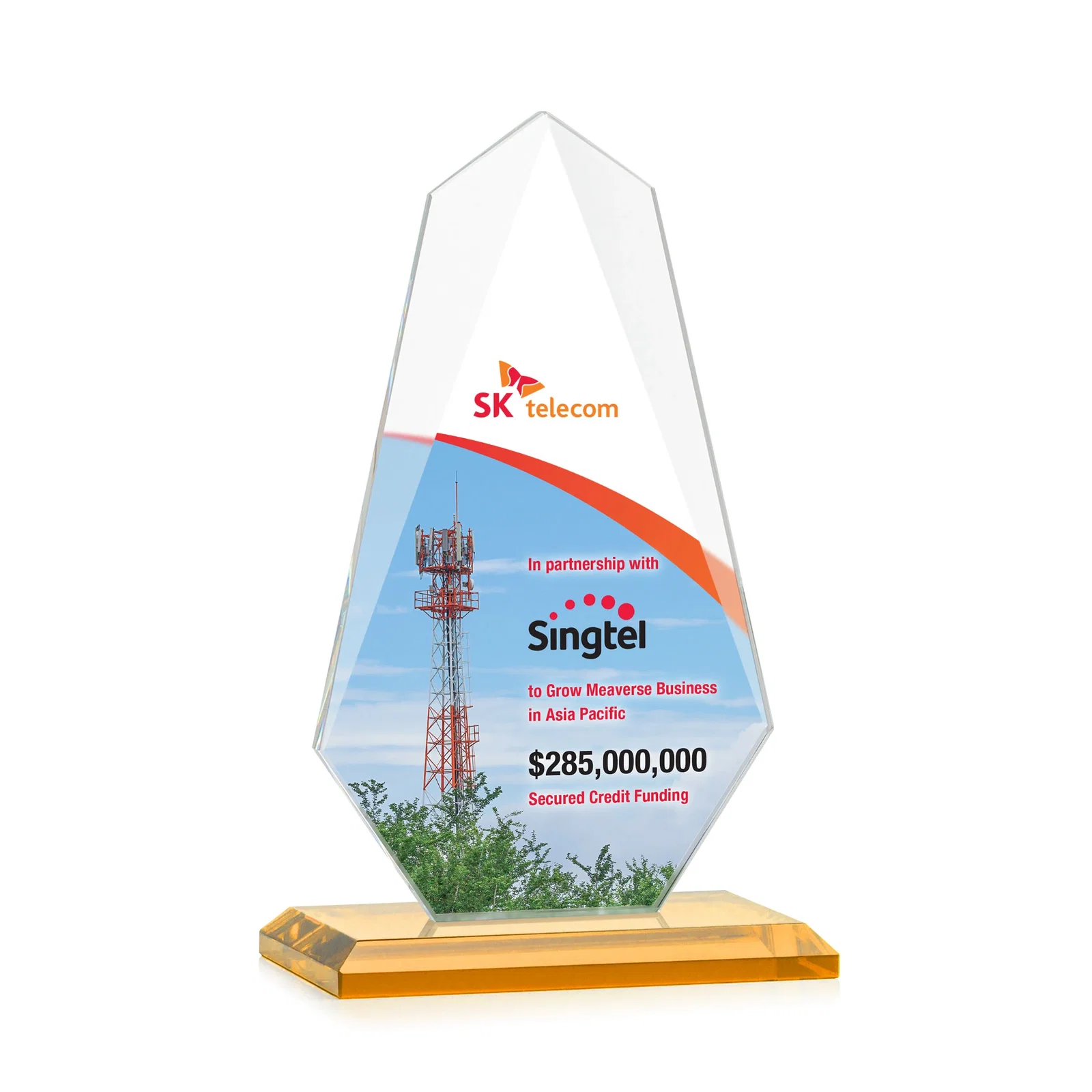 Custom printed Jade Glass Award, Bevel Widens at Top, Tapers to the Base for graduation ceremonies