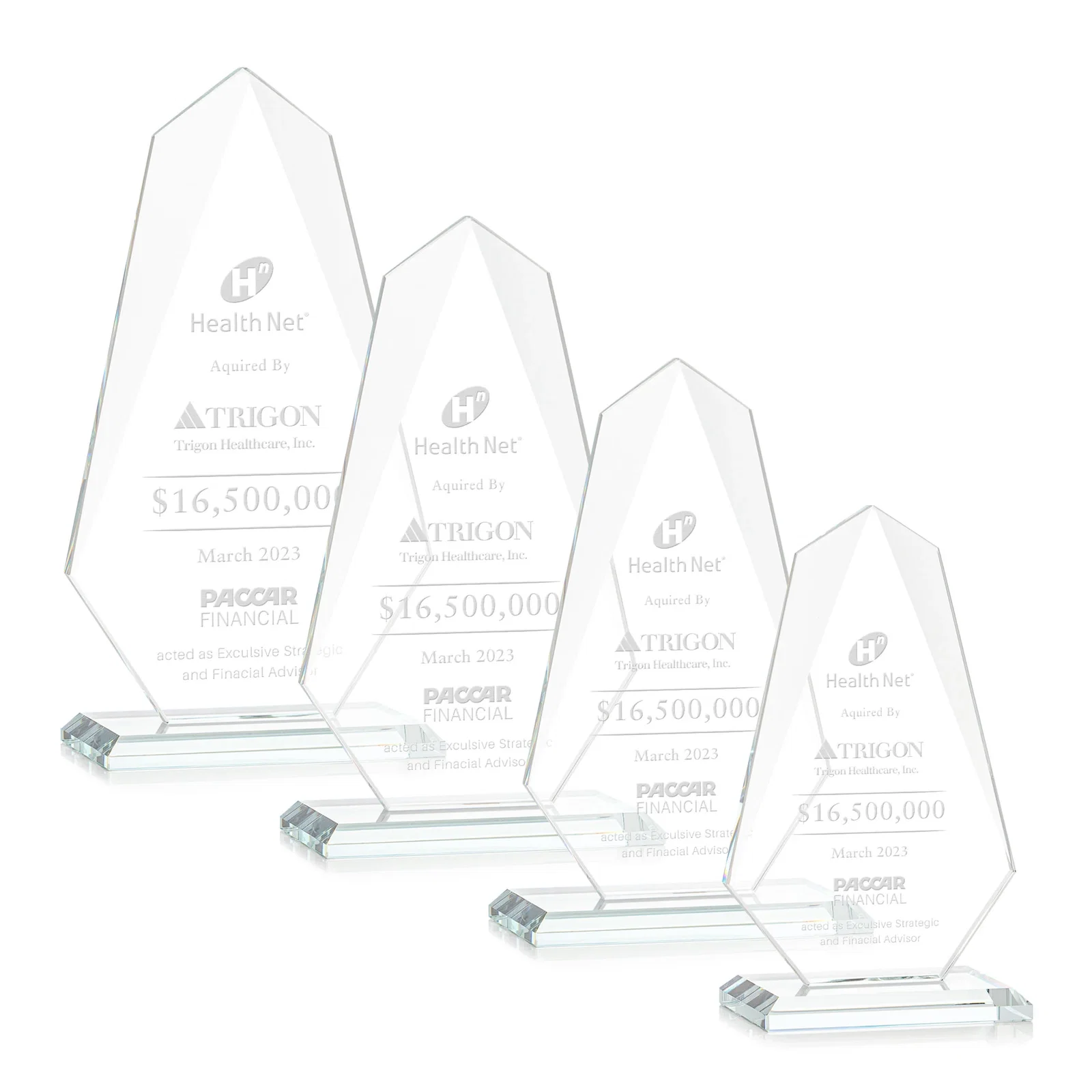Custom Jade Glass Award, Bevel Widens at Top, Tapers to the Base for service anniversary gifts