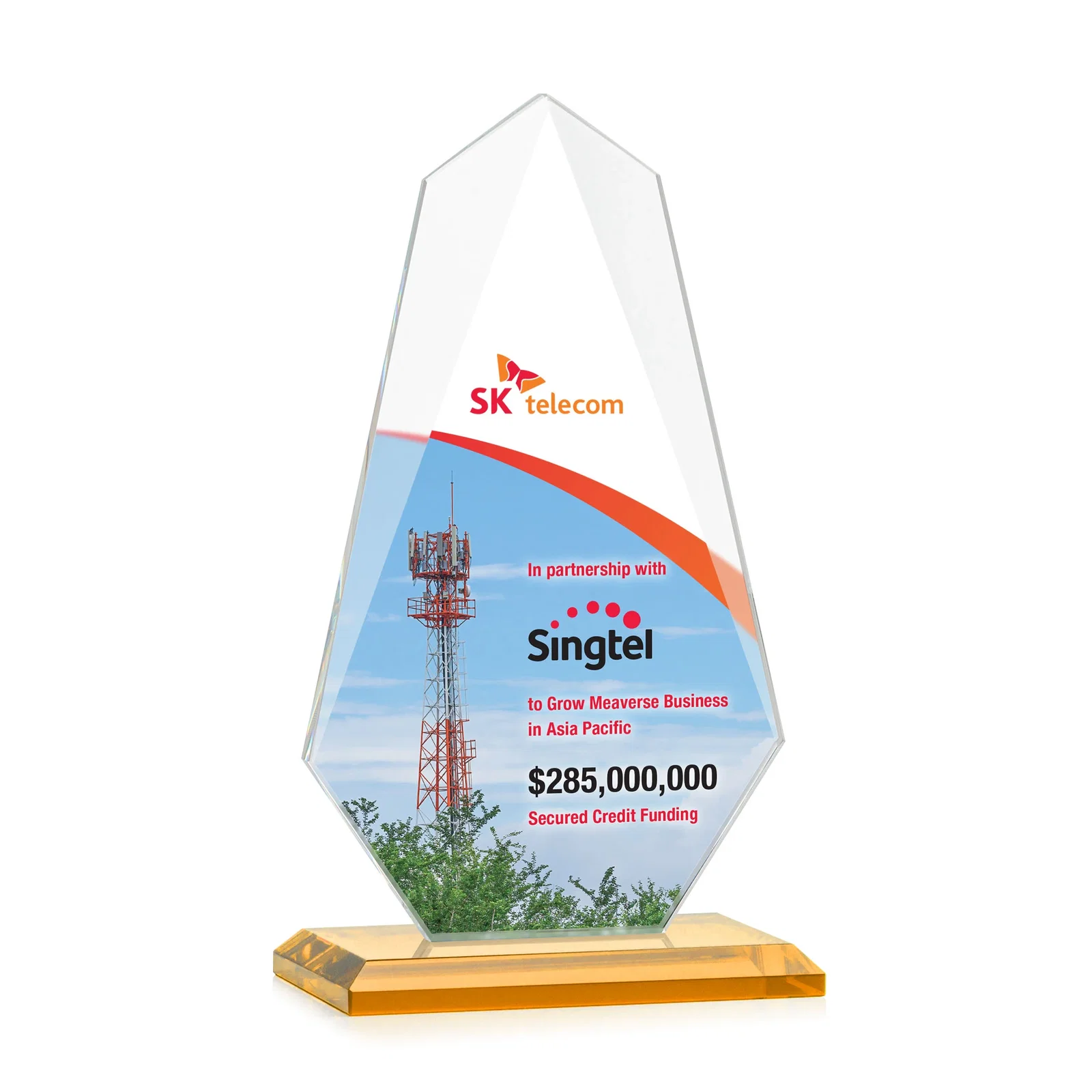 Custom printed Jade Glass Award, Bevel Widens at Top, Tapers to the Base for safety achievement programs