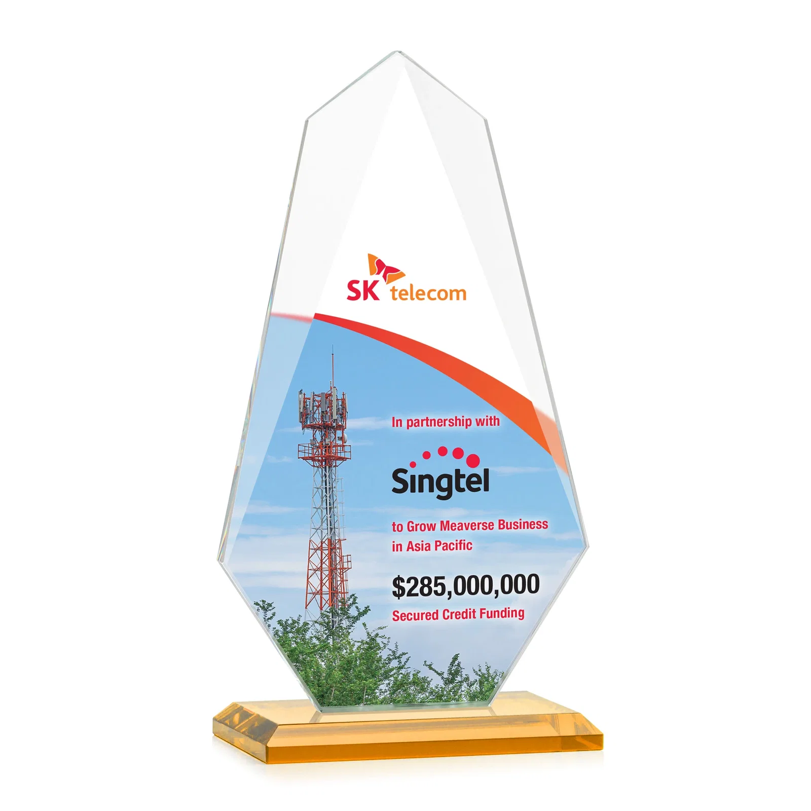 Custom printed Jade Glass Award, Bevel Widens at Top, Tapers to the Base for volunteer appreciation