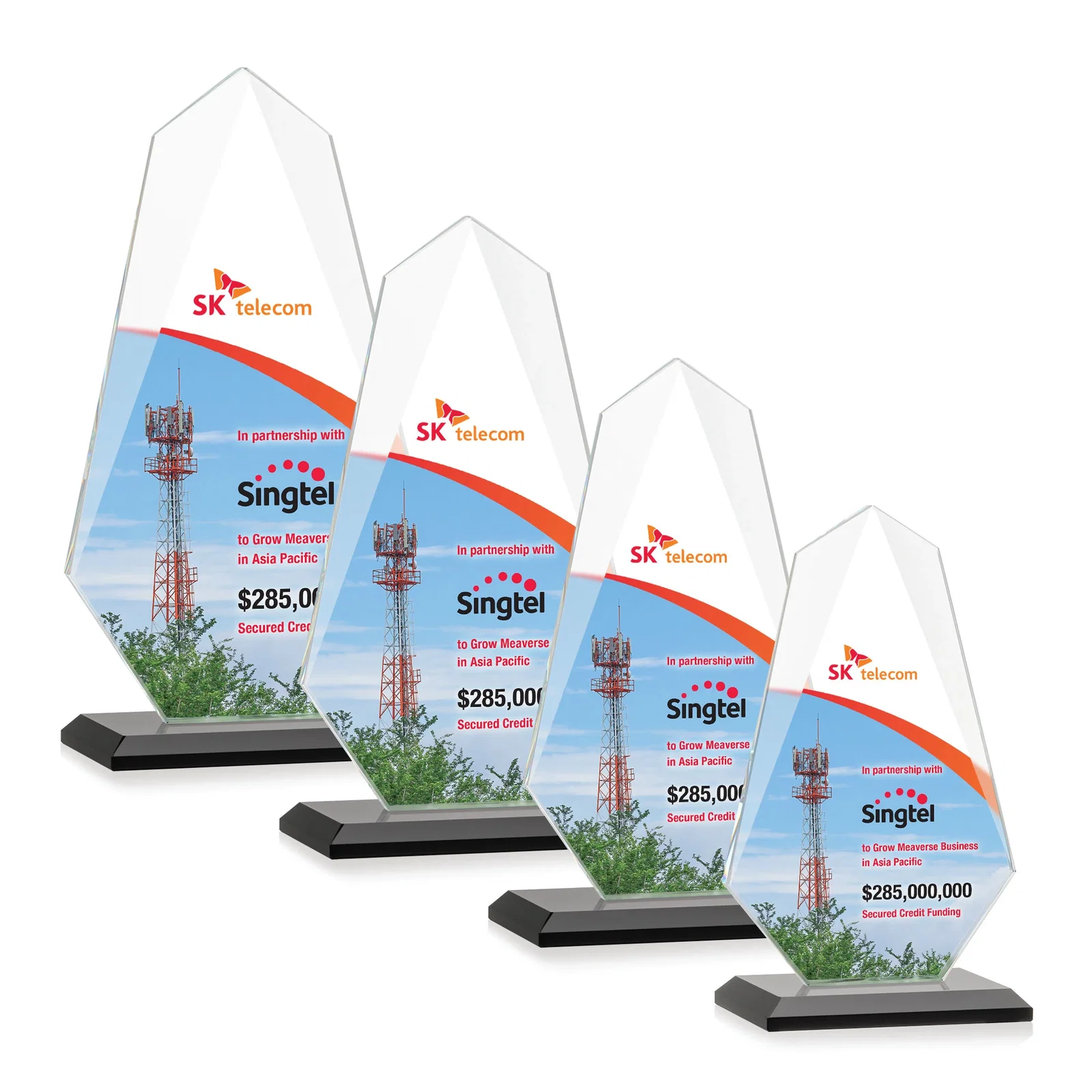 Customized Jade Glass Award, Bevel Widens at Top, Tapers to the Base for sales achievement awards