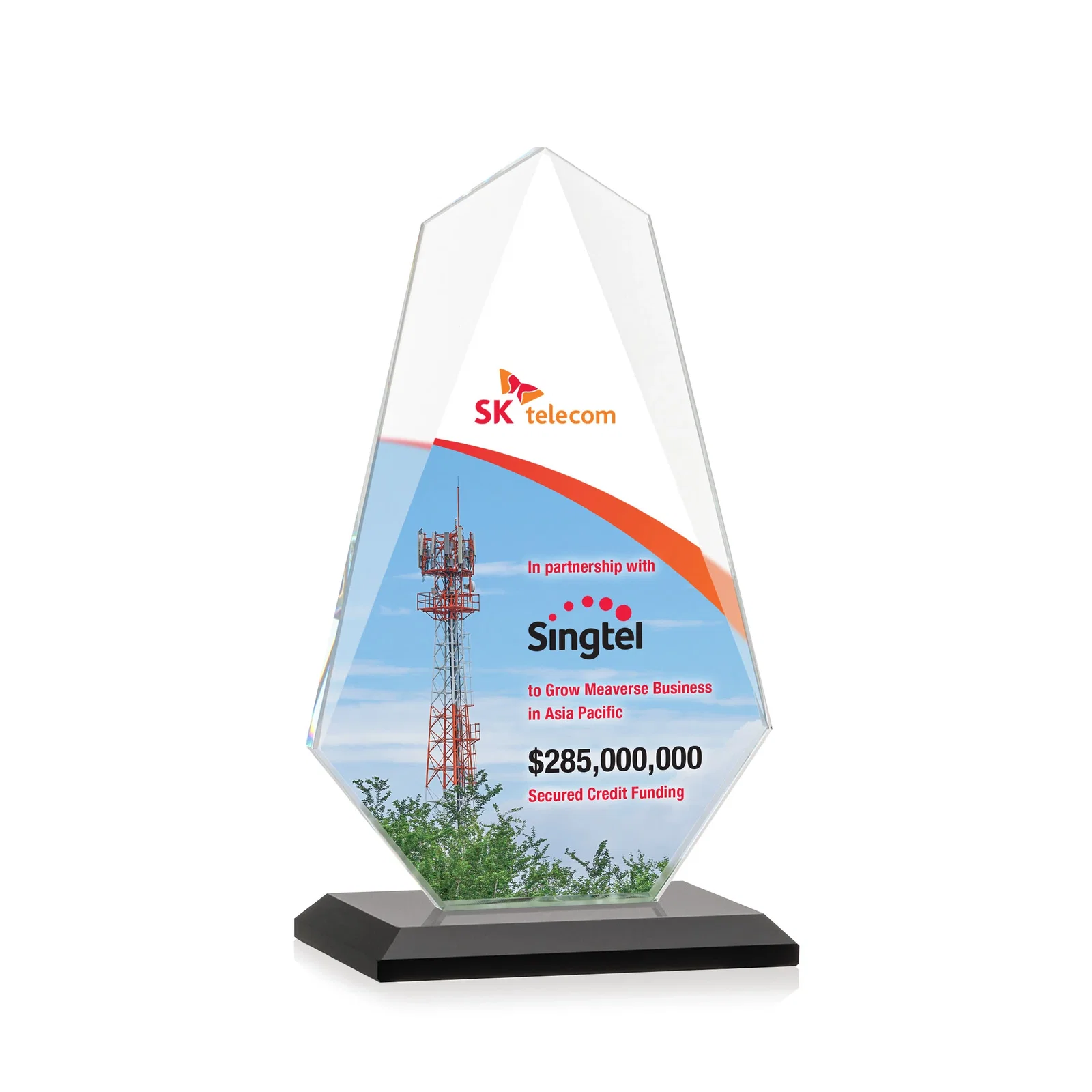 Customized Jade Glass Award, Bevel Widens at Top, Tapers to the Base for retirement presentations
