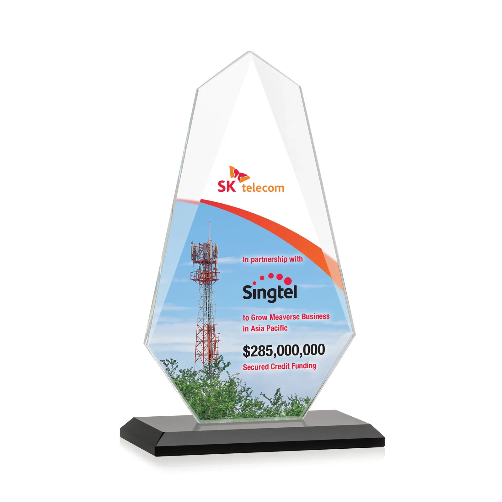 Customized Jade Glass Award, Bevel Widens at Top, Tapers to the Base for team milestone celebrations