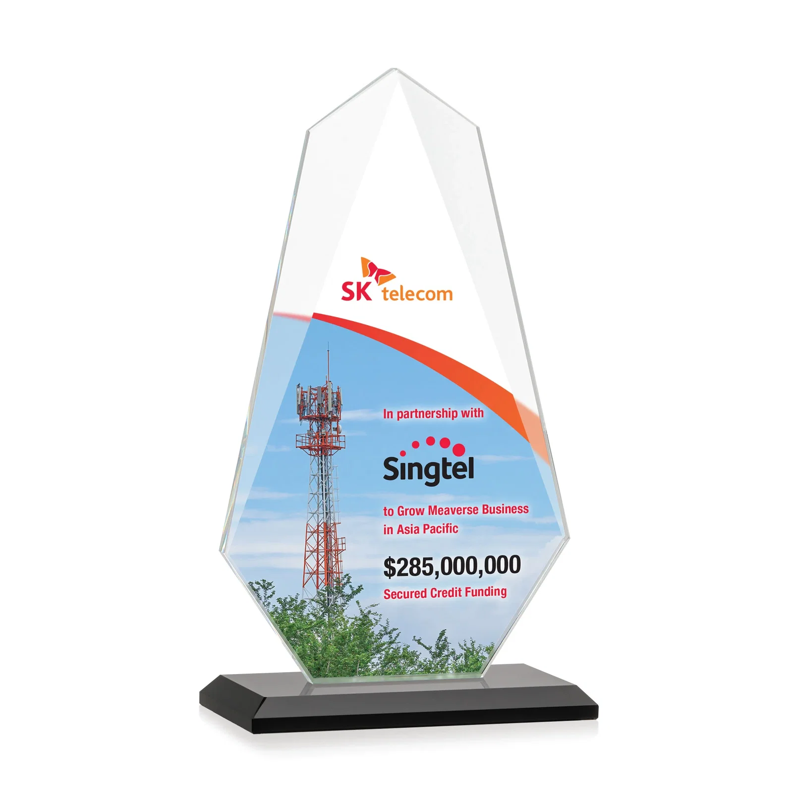 Customized Jade Glass Award, Bevel Widens at Top, Tapers to the Base for donor appreciation