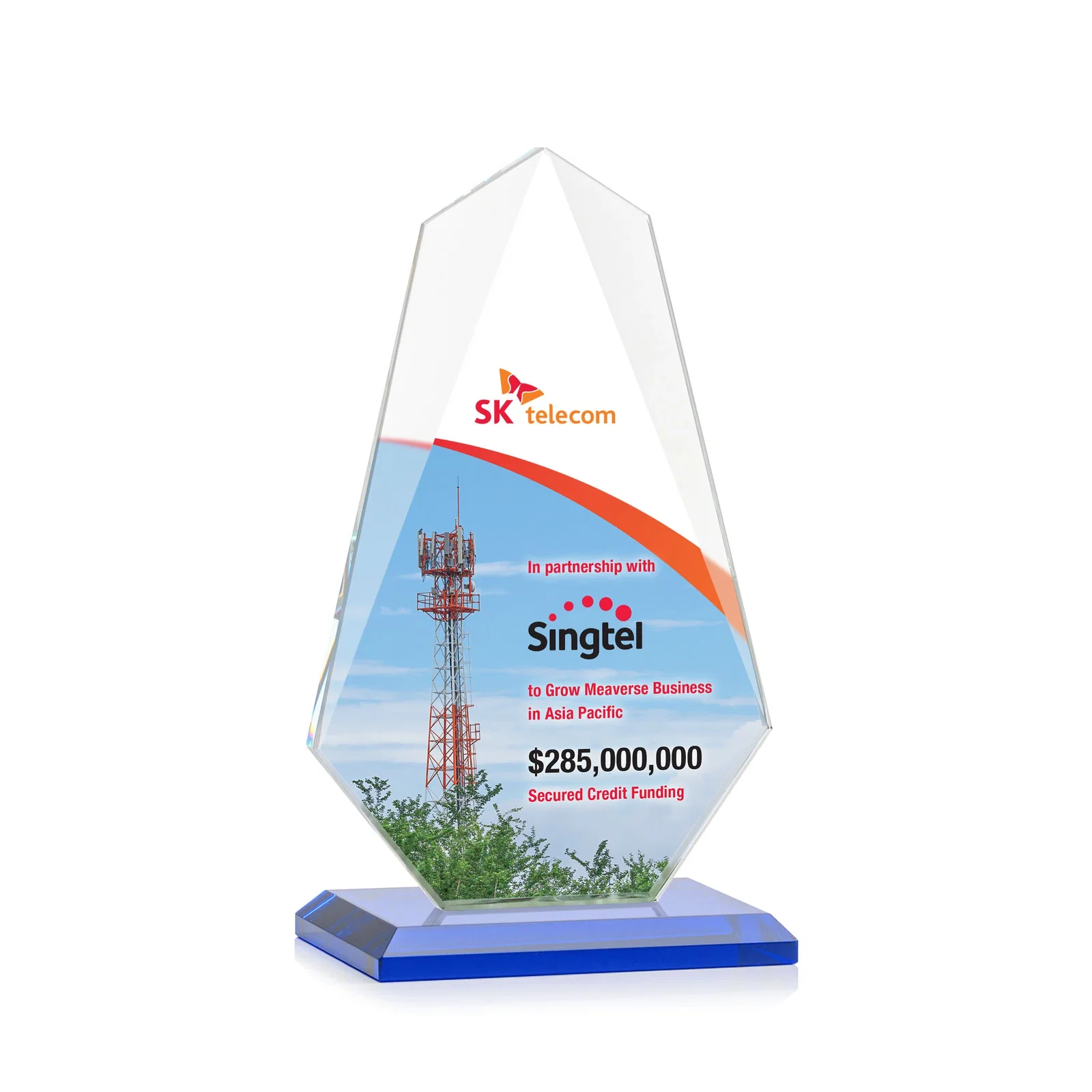 Customized Jade Glass Award, Bevel Widens at Top, Tapers to the Base for volunteer appreciation