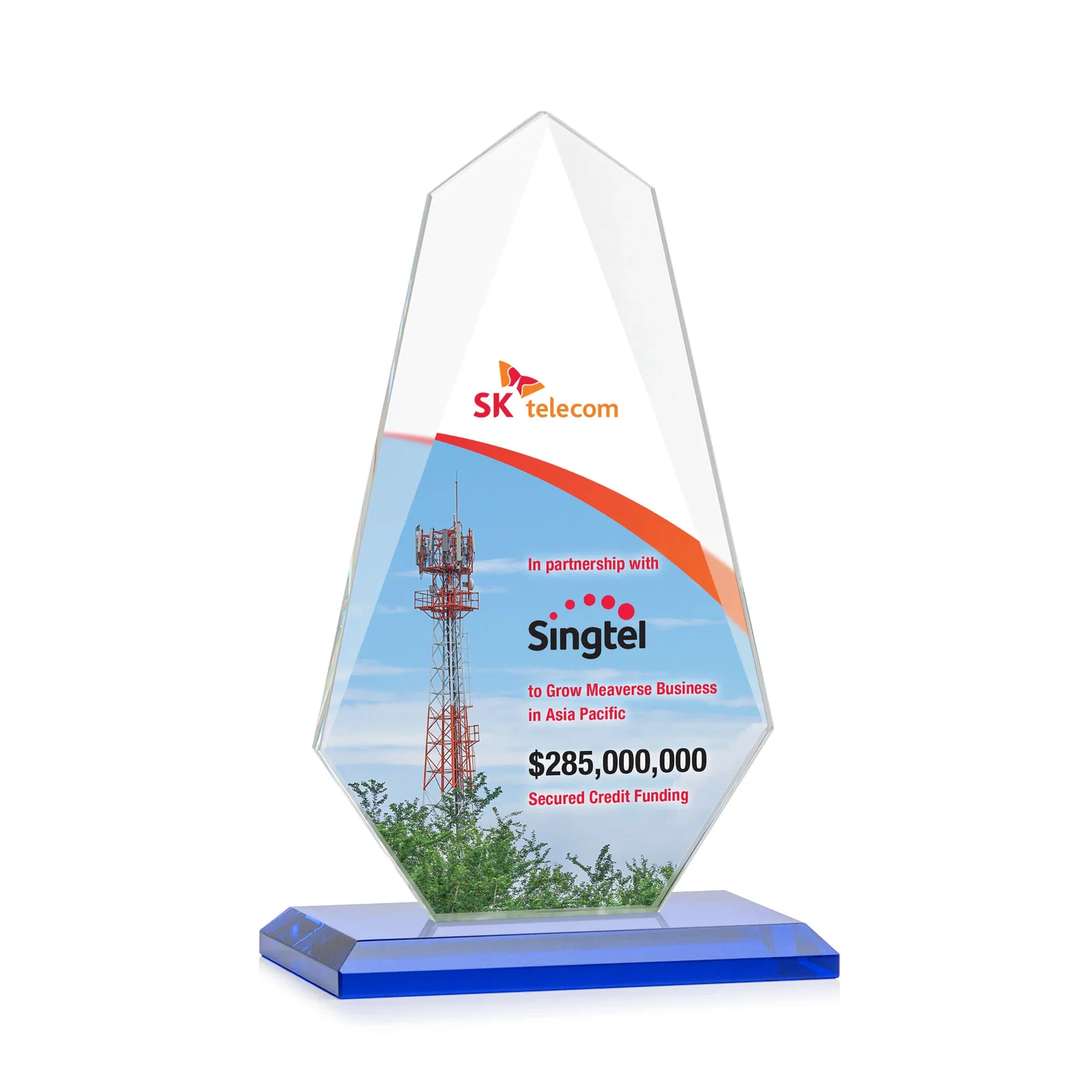 Customized Jade Glass Award, Bevel Widens at Top, Tapers to the Base for dealer and partner awards