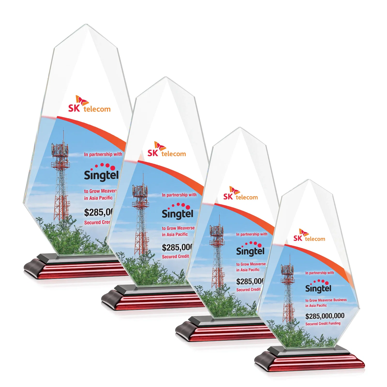 Custom engraved Jade Glass Award, Bevel Widens at Top, Tapers to the Base for corporate award ceremonies