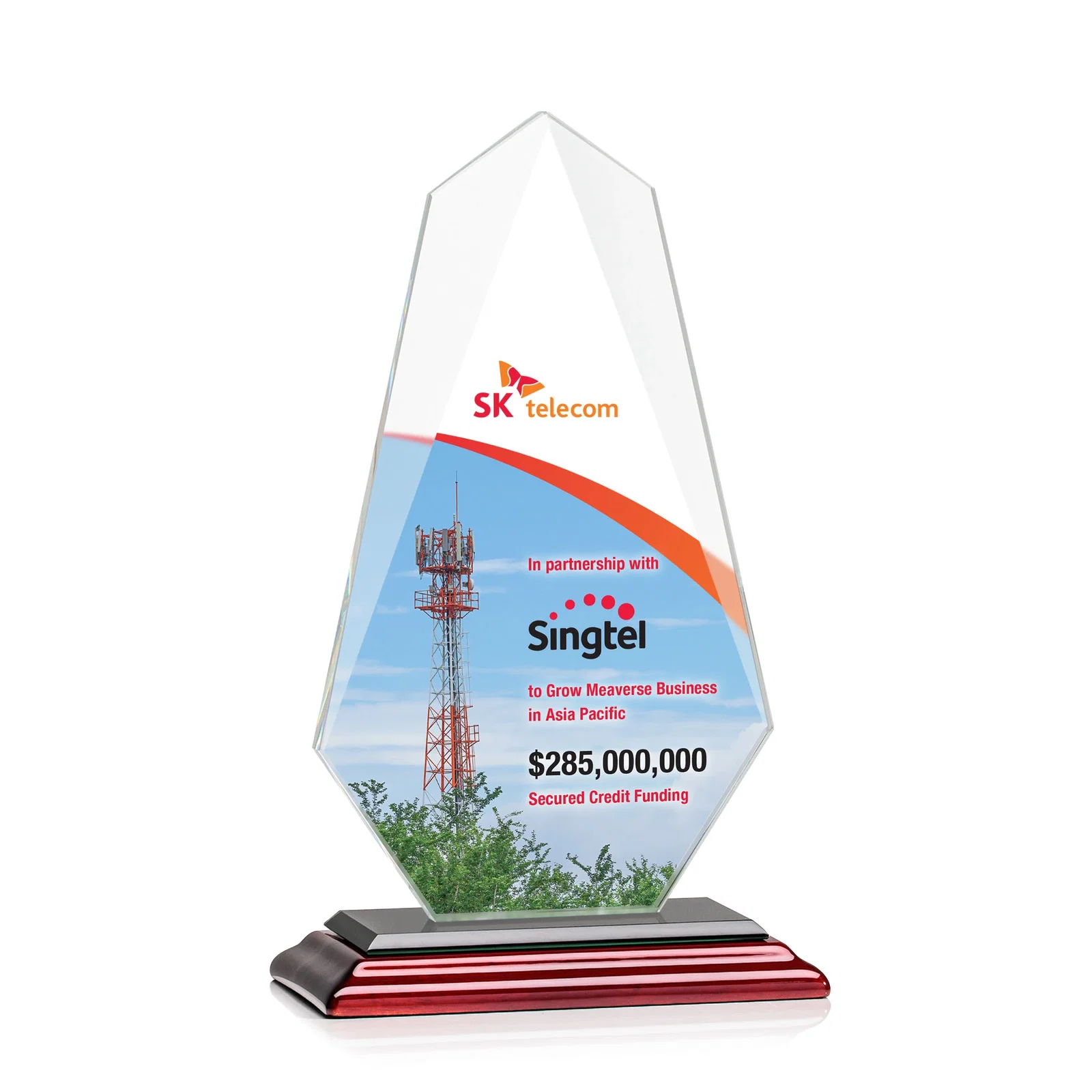 Custom engraved Jade Glass Award, Bevel Widens at Top, Tapers to the Base for sales achievement awards