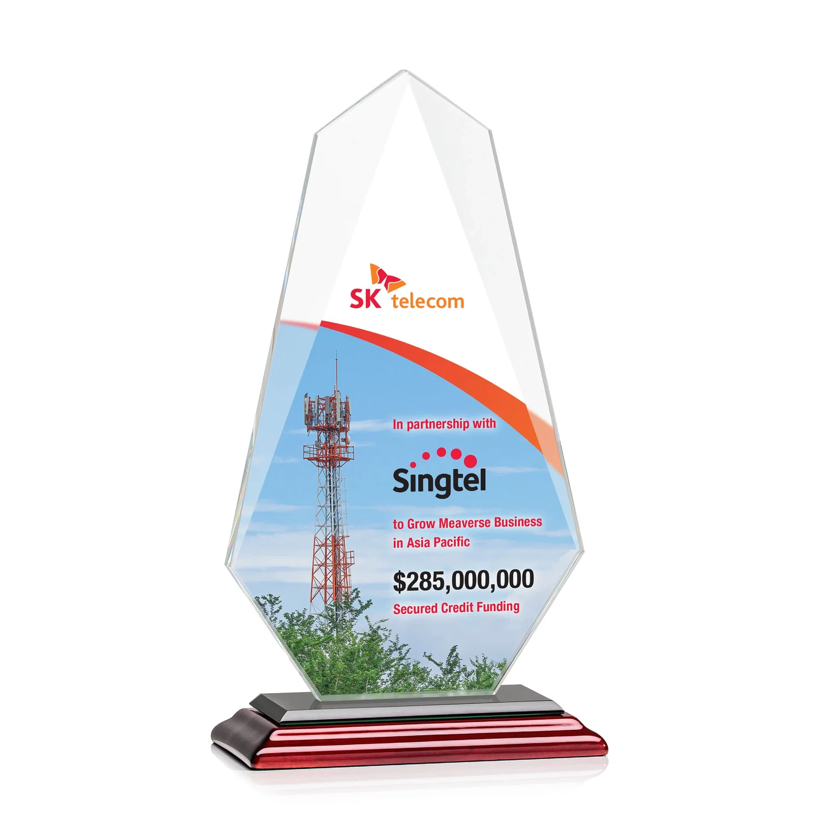 Custom engraved Jade Glass Award, Bevel Widens at Top, Tapers to the Base for retirement presentations