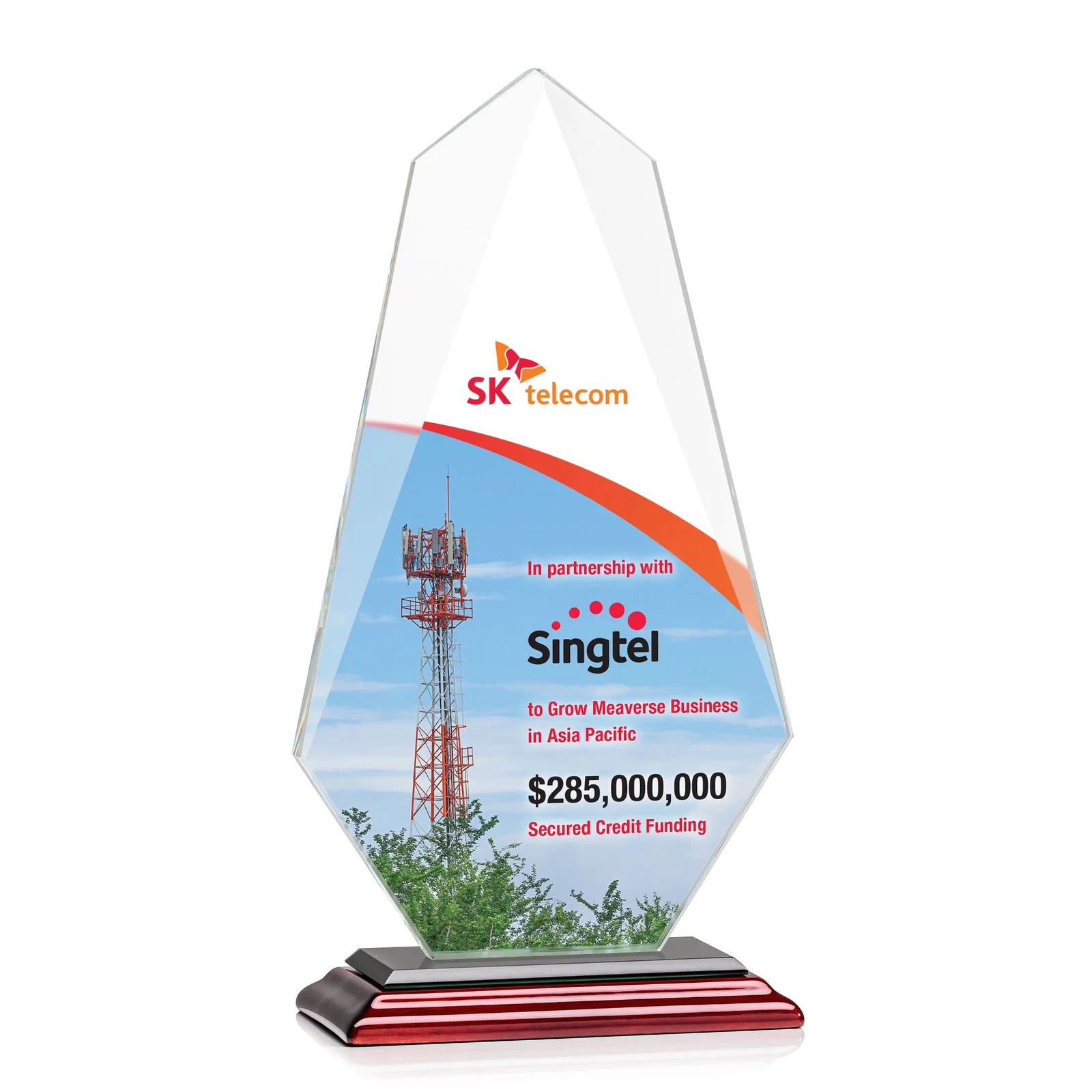 Custom engraved Jade Glass Award, Bevel Widens at Top, Tapers to the Base for team milestone celebrations