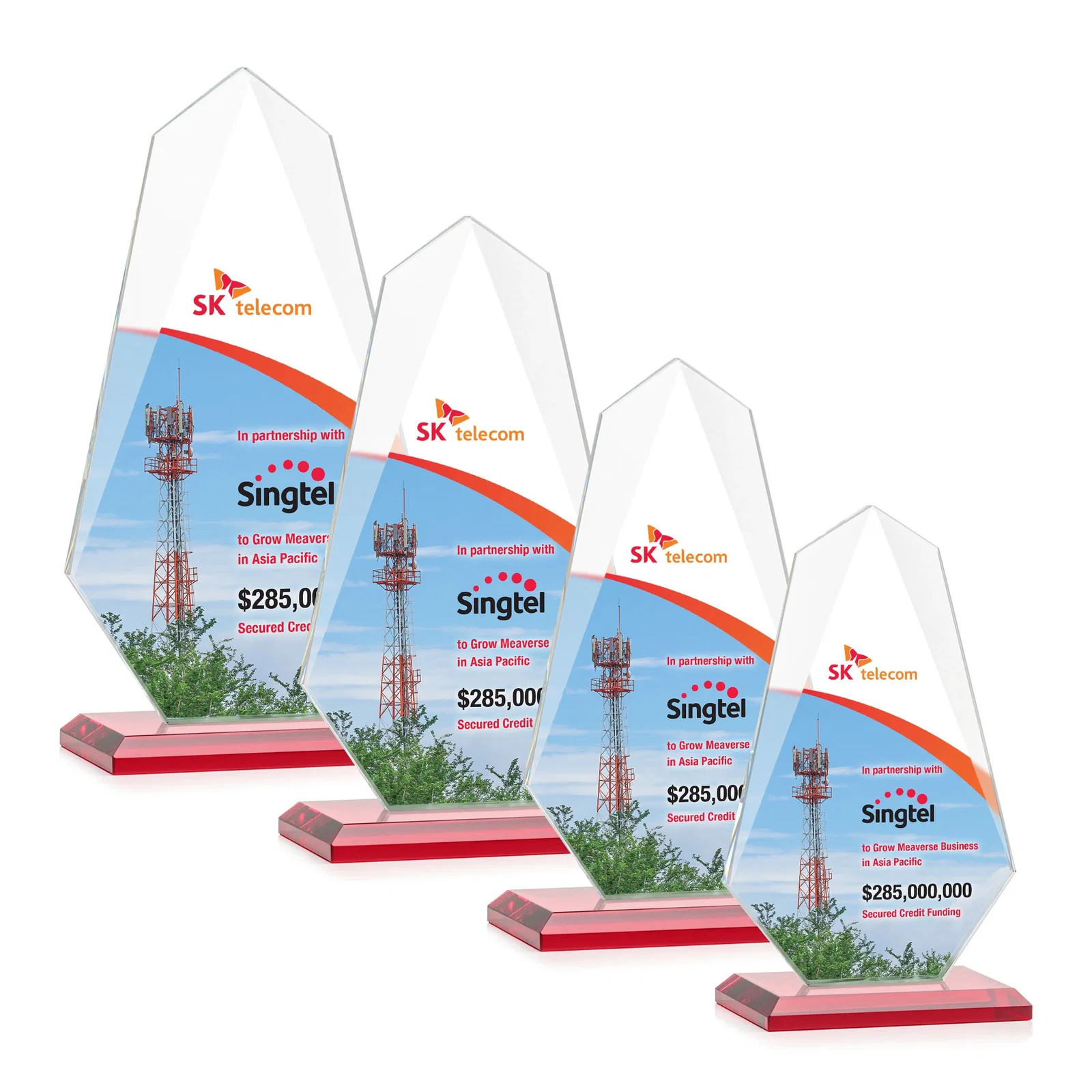 Custom engraved Jade Glass Award, Bevel Widens at Top, Tapers to the Base for donor appreciation