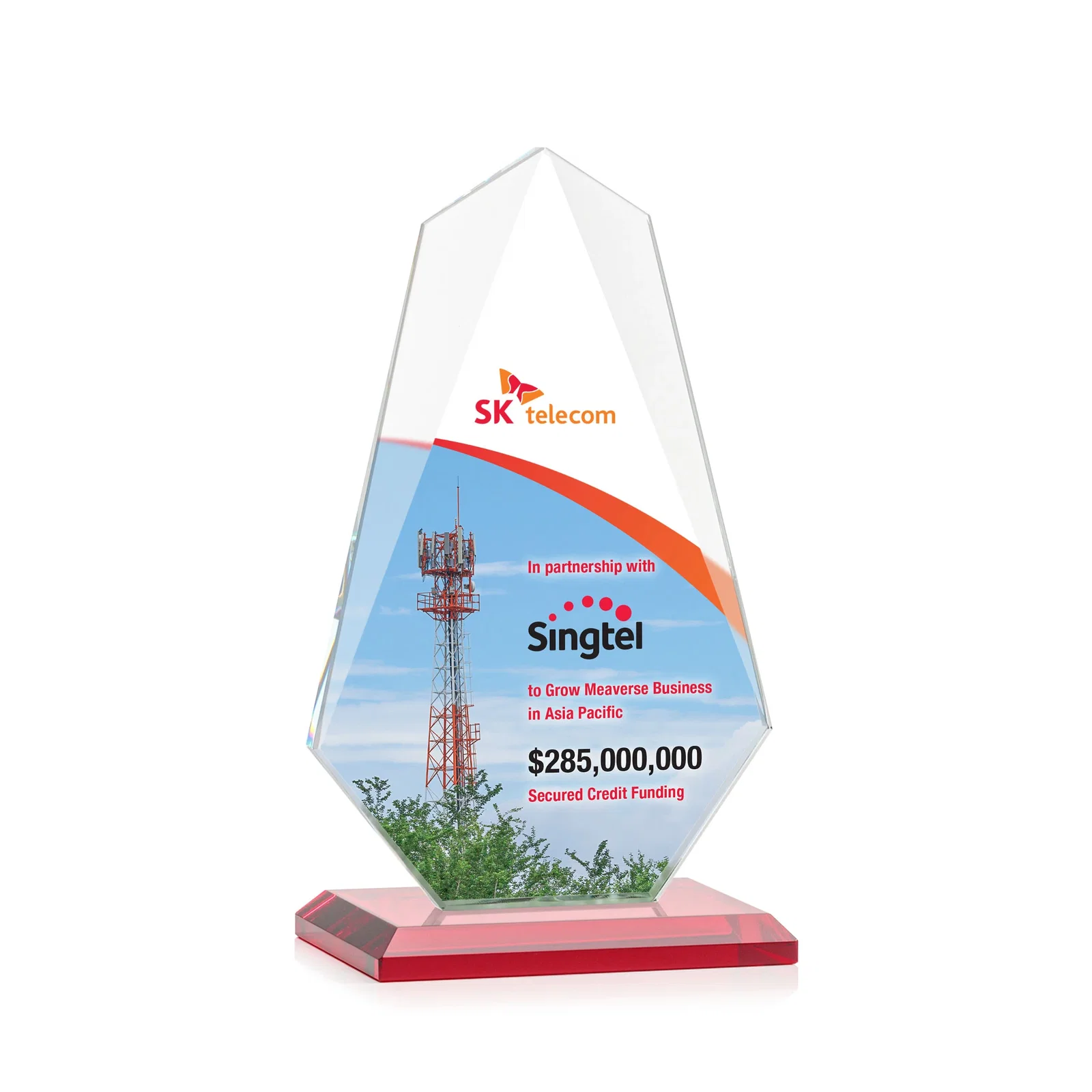 Custom engraved Jade Glass Award, Bevel Widens at Top, Tapers to the Base for graduation ceremonies