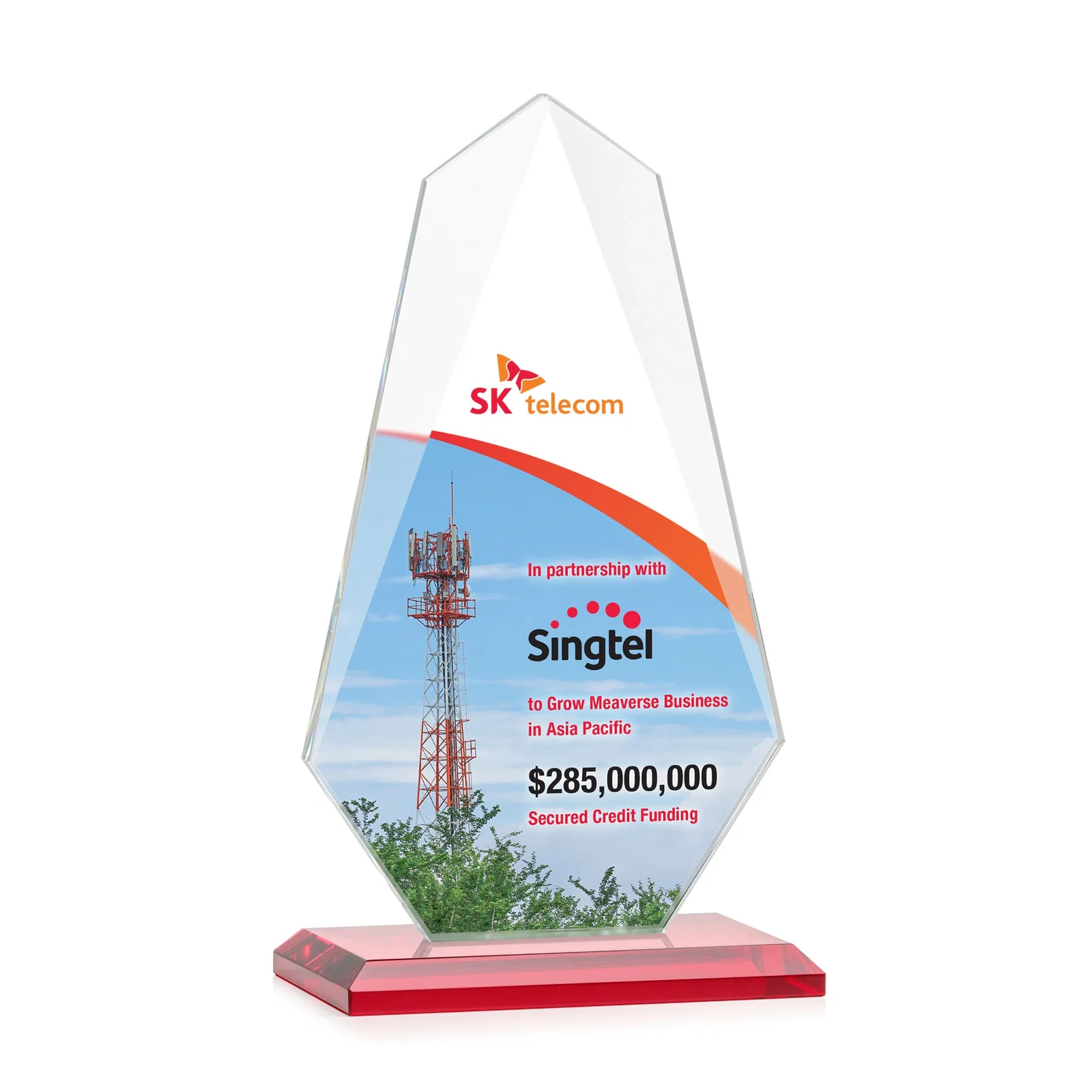 Custom engraved Jade Glass Award, Bevel Widens at Top, Tapers to the Base for volunteer appreciation