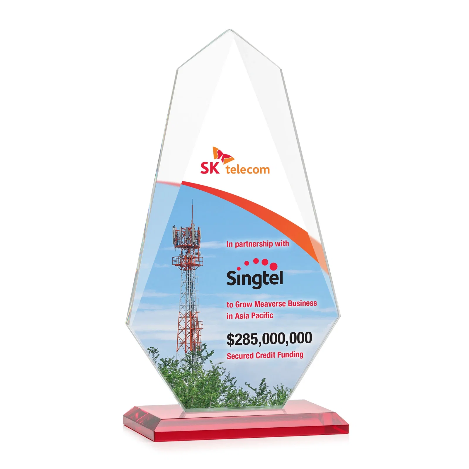 Custom engraved Jade Glass Award, Bevel Widens at Top, Tapers to the Base for dealer and partner awards