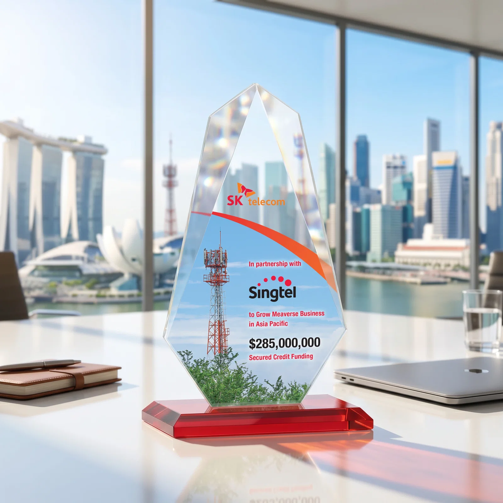 Custom engraved Jade Glass Award, Bevel Widens at Top, Tapers to the Base for company anniversary events