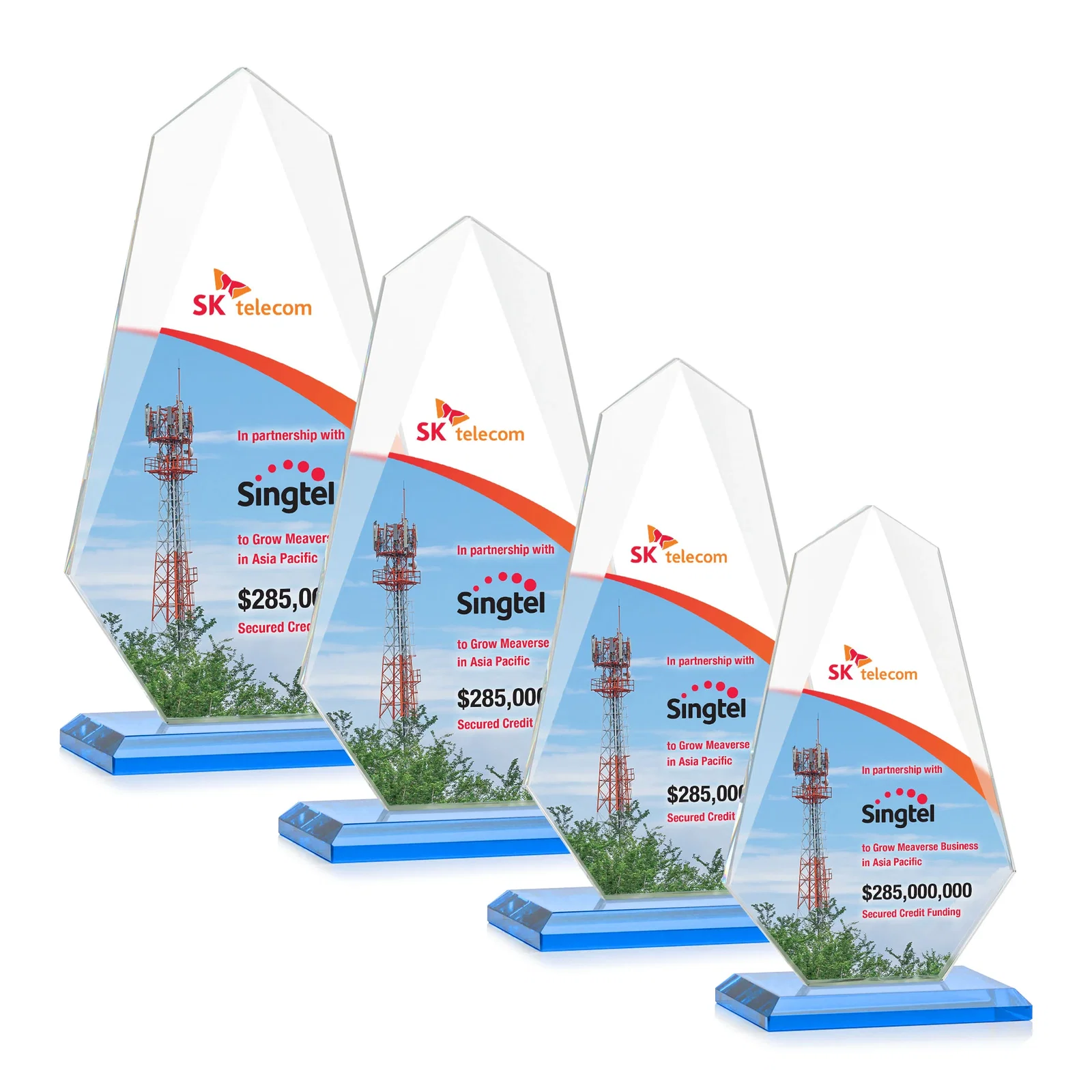 Custom Jade Glass Award, Bevel Widens at Top, Tapers to the Base, with your logo for employee recognition