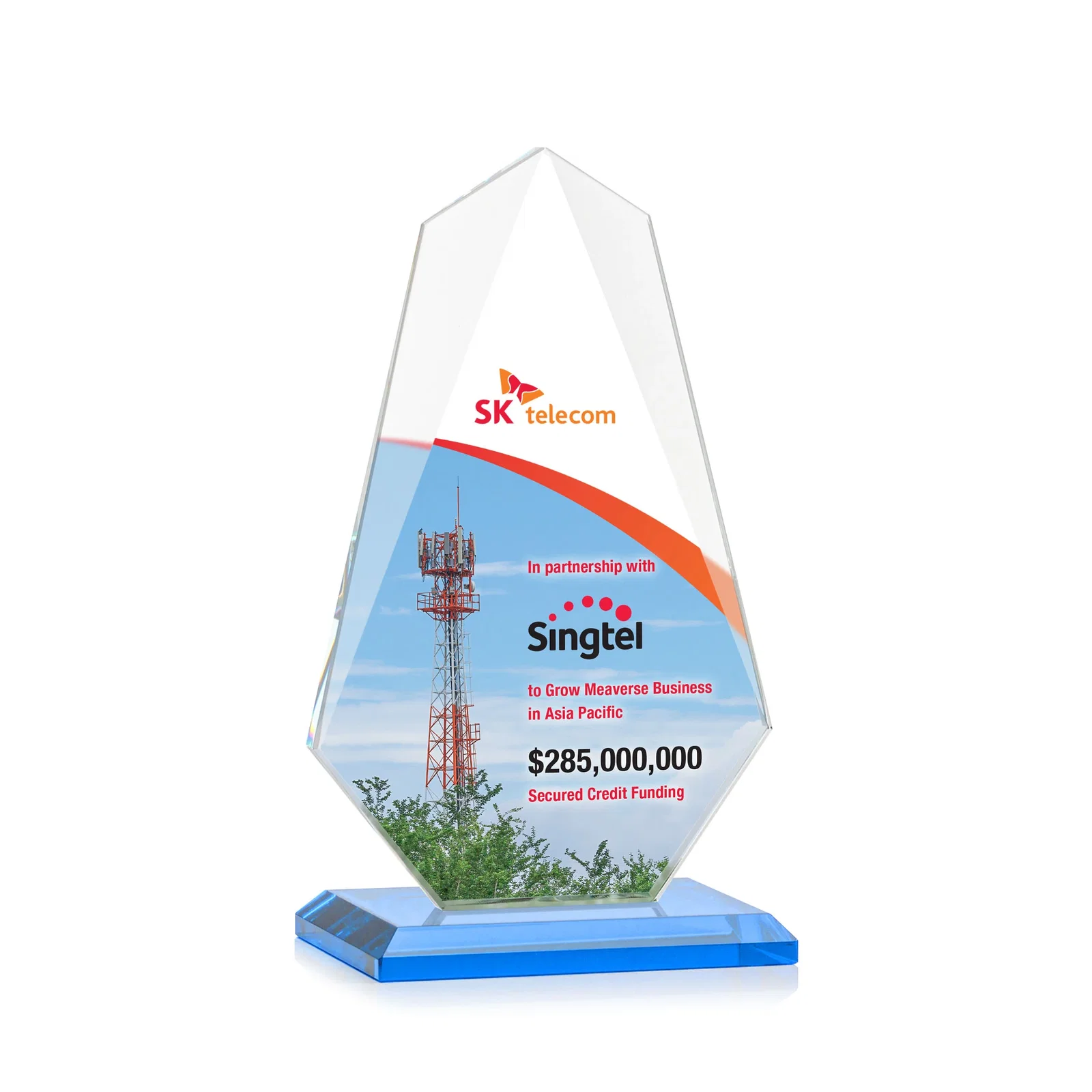 Custom Jade Glass Award, Bevel Widens at Top, Tapers to the Base, with your logo for corporate award ceremonies