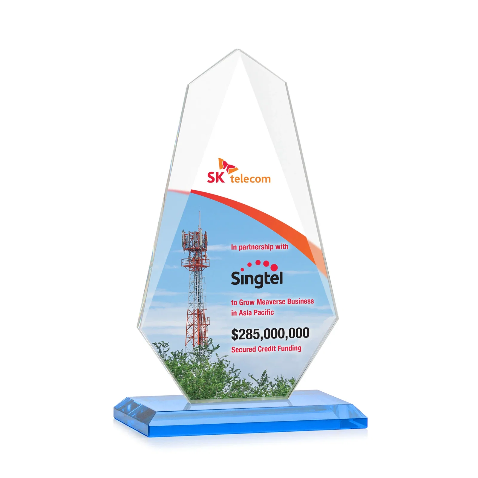 Custom Jade Glass Award, Bevel Widens at Top, Tapers to the Base, with your logo for service anniversary gifts