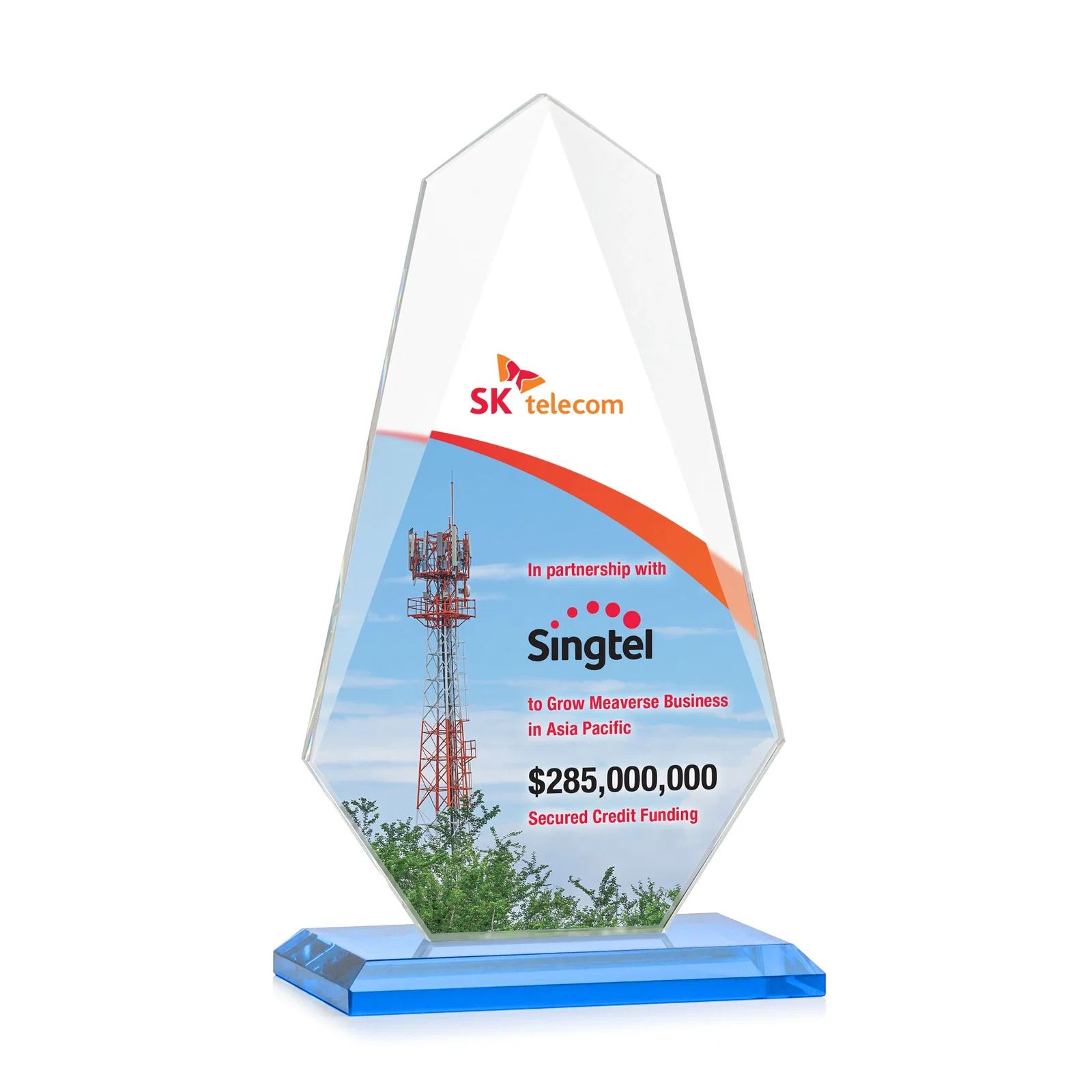 Custom Jade Glass Award, Bevel Widens at Top, Tapers to the Base, with your logo for sales achievement awards