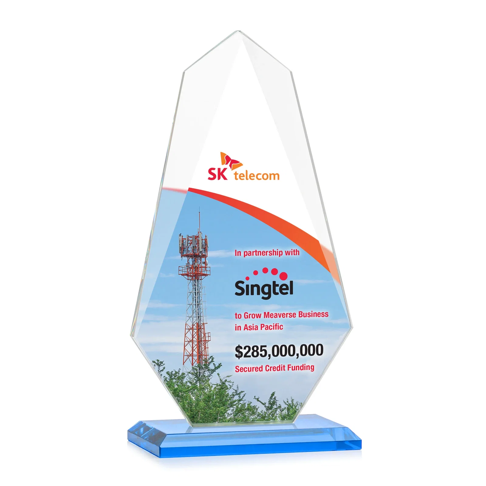 Custom Jade Glass Award, Bevel Widens at Top, Tapers to the Base, with your logo for retirement presentations