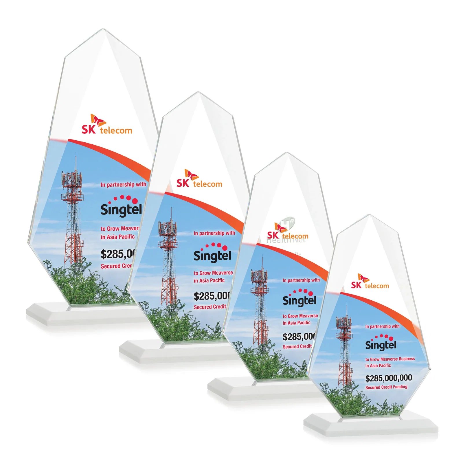 Custom Jade Glass Award, Bevel Widens at Top, Tapers to the Base, with your logo for team milestone celebrations
