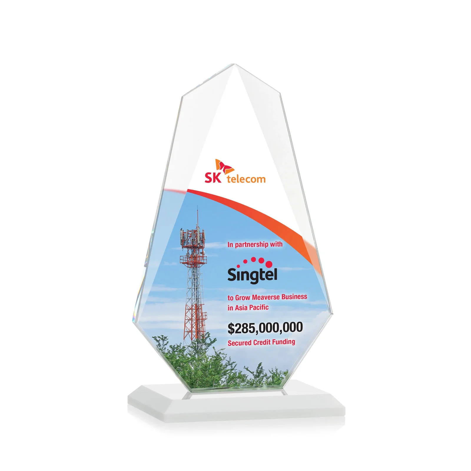 Custom Jade Glass Award, Bevel Widens at Top, Tapers to the Base, with your logo for donor appreciation