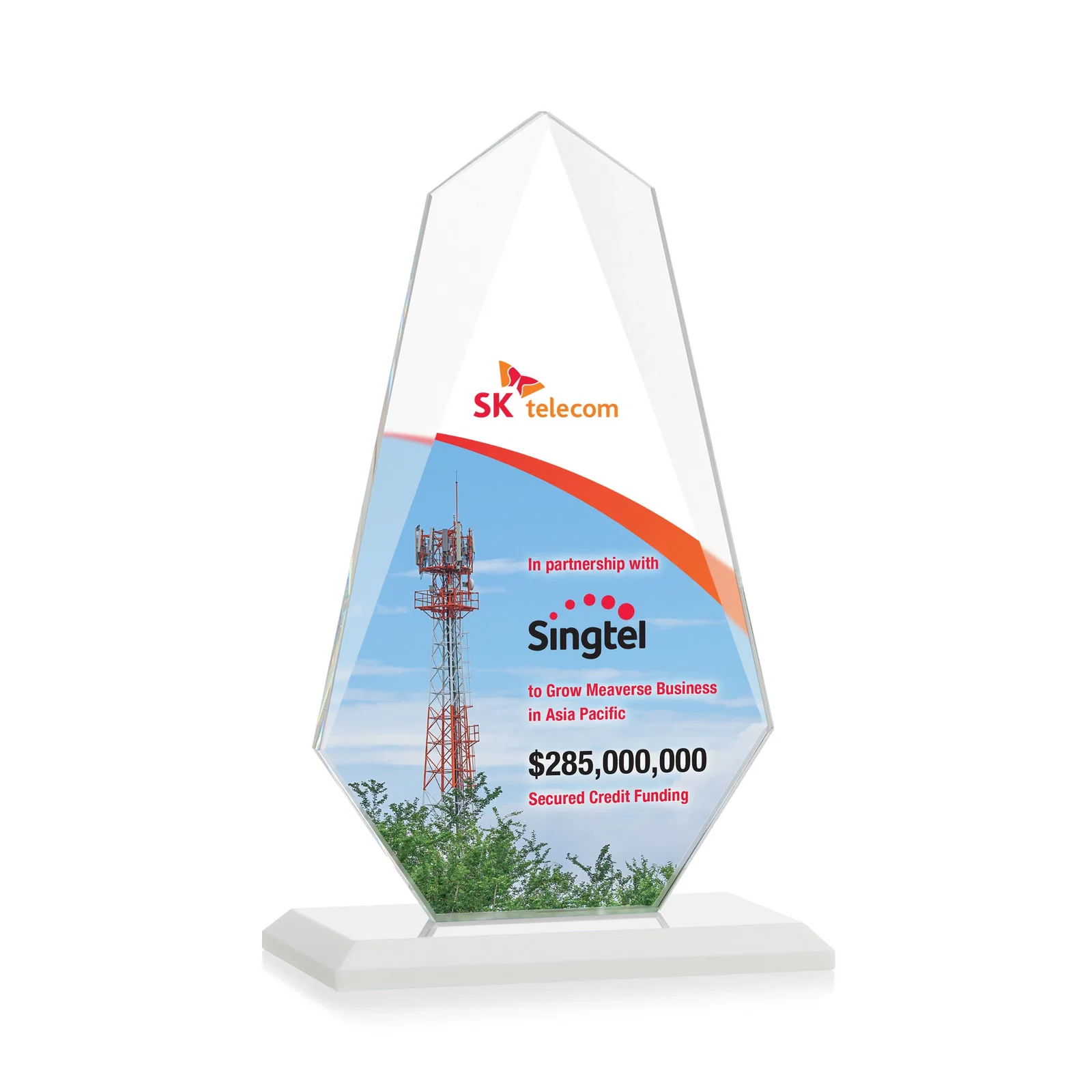 Custom Jade Glass Award, Bevel Widens at Top, Tapers to the Base, with your logo for graduation ceremonies