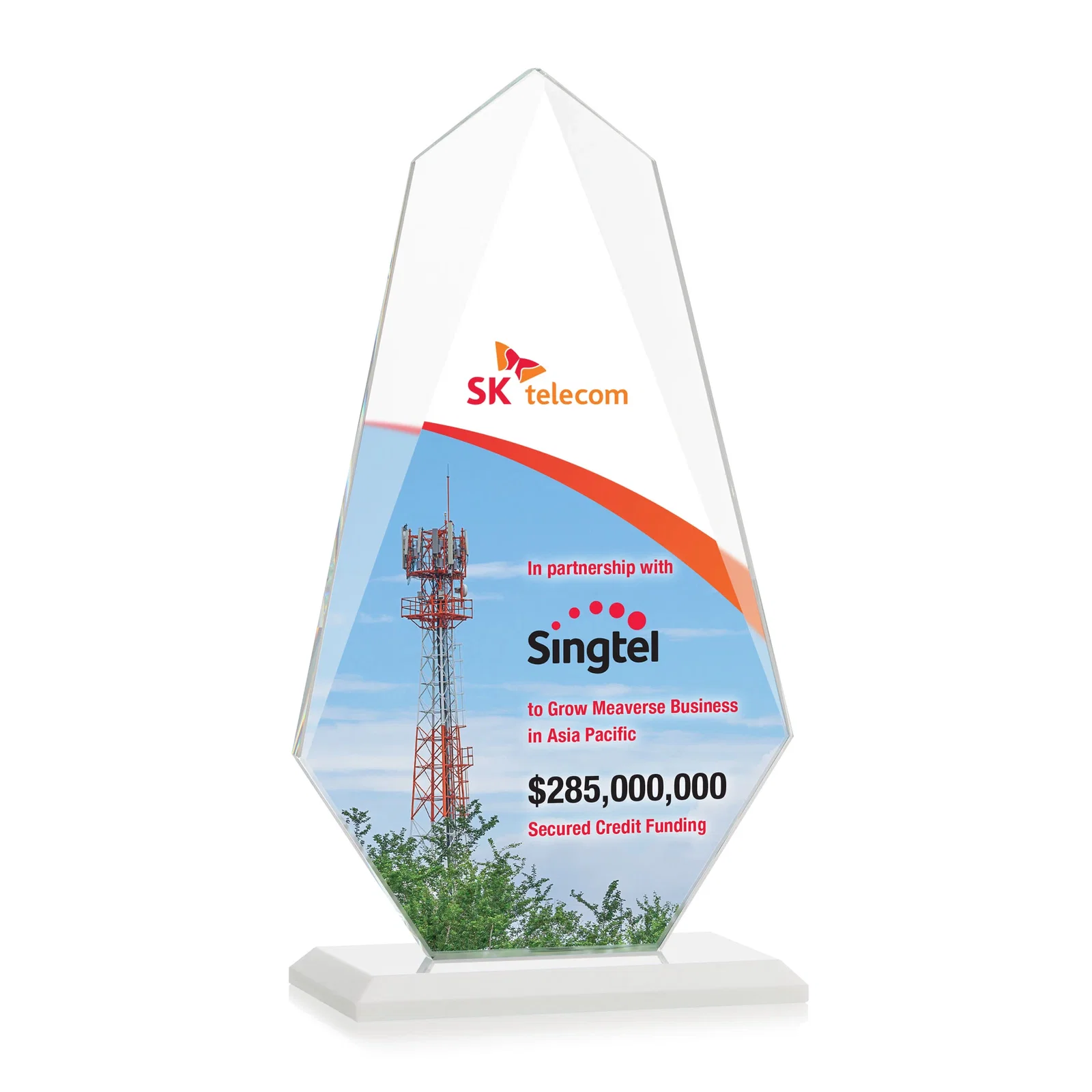 Custom Jade Glass Award, Bevel Widens at Top, Tapers to the Base, with your logo for volunteer appreciation