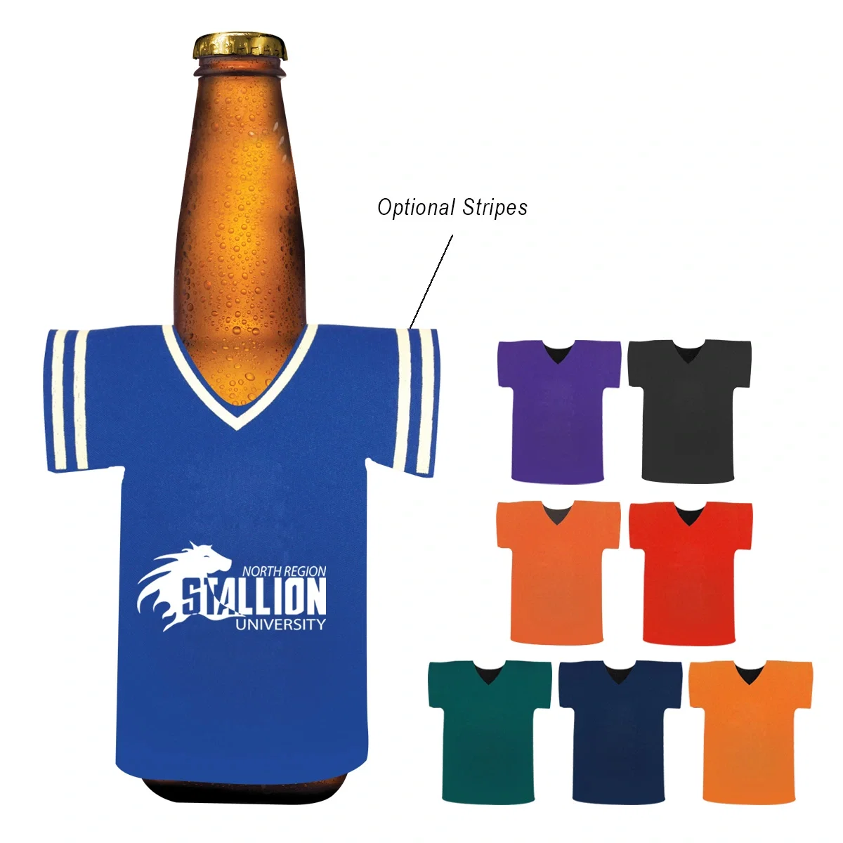 Insulated jersey bottle cooler that keeps drinks cold, shown upright