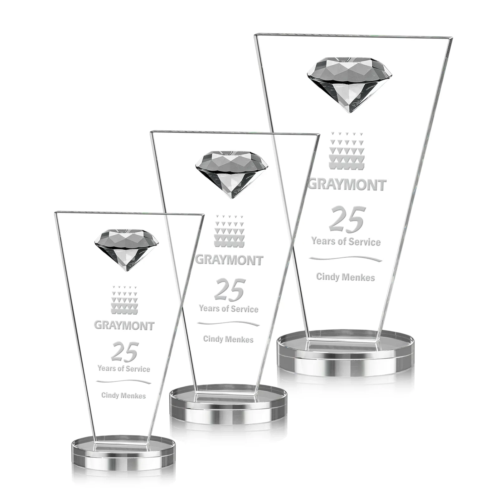 Custom Optical Crystal Diamond Award with Layered Faceted Gemstone for employee recognition