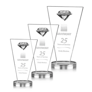Optical Crystal Diamond Award with Layered Faceted Gemstone