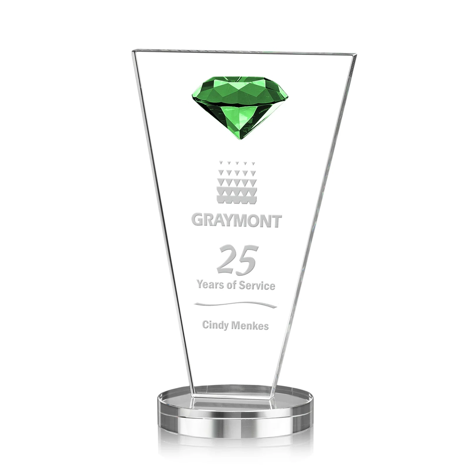 Custom Optical Crystal Diamond Award with Layered Faceted Gemstone for volunteer appreciation