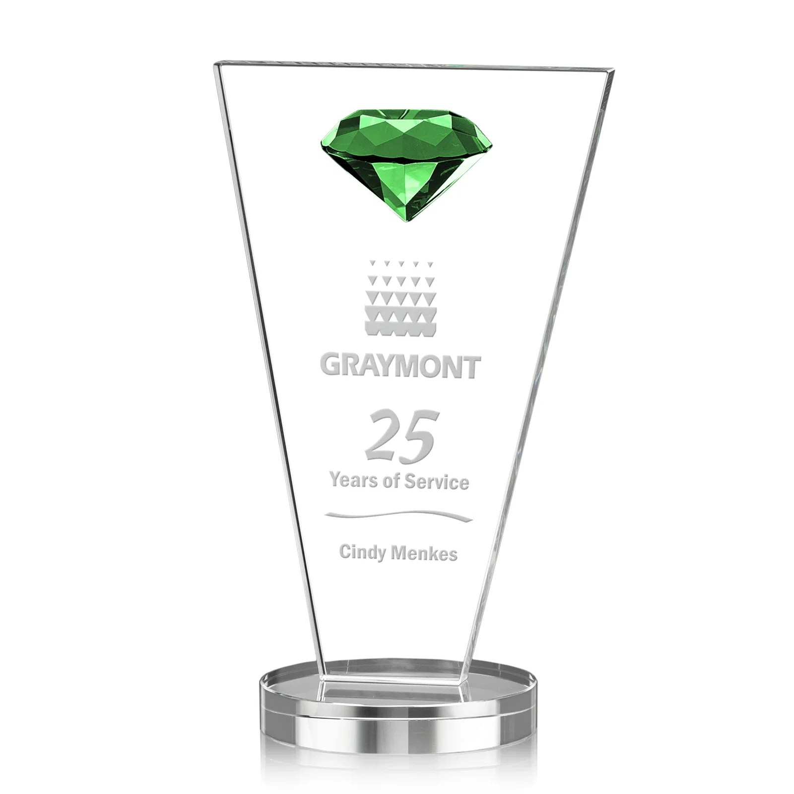 Custom Optical Crystal Diamond Award with Layered Faceted Gemstone for company anniversary events
