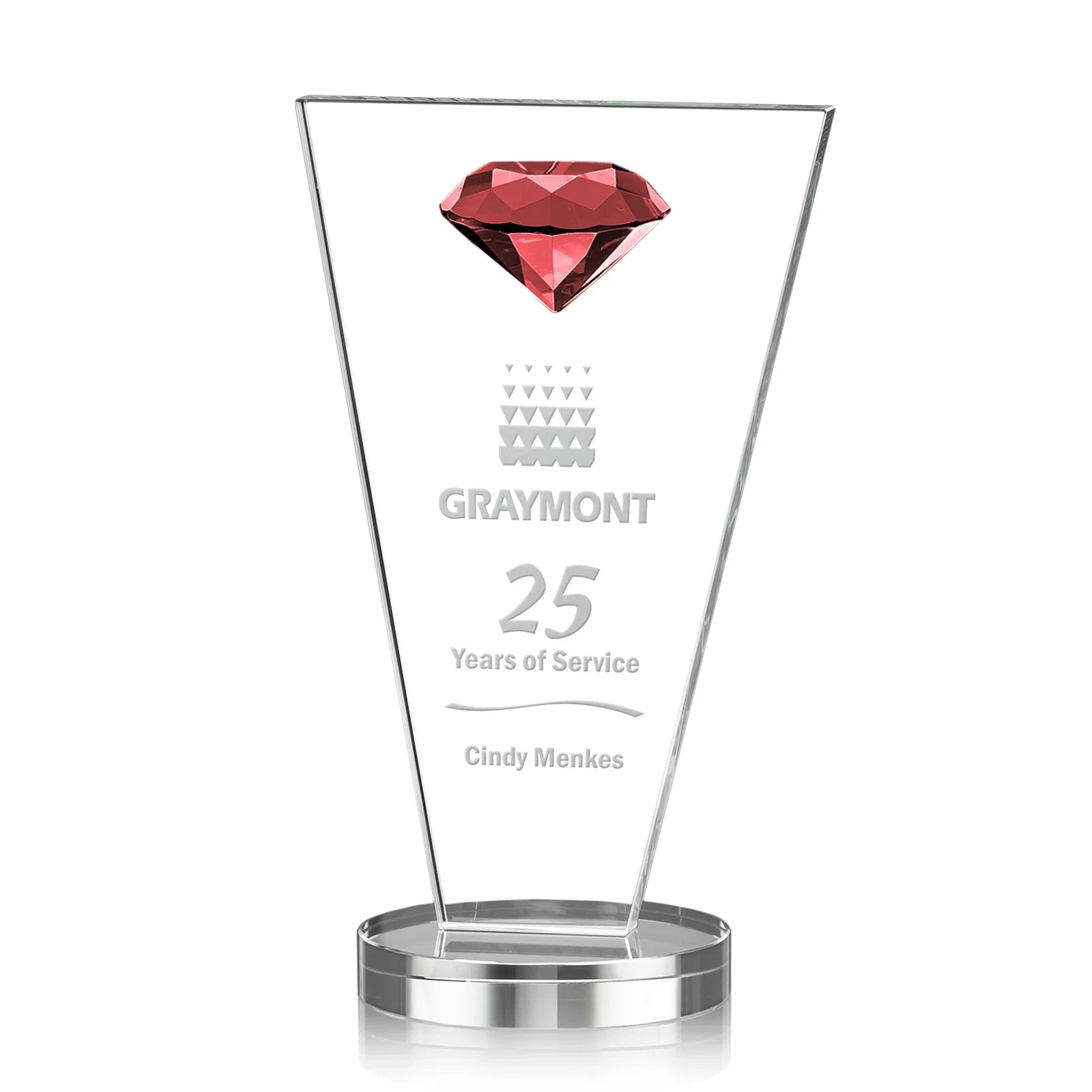 Personalized Optical Crystal Diamond Award with Layered Faceted Gemstone for service anniversary gifts