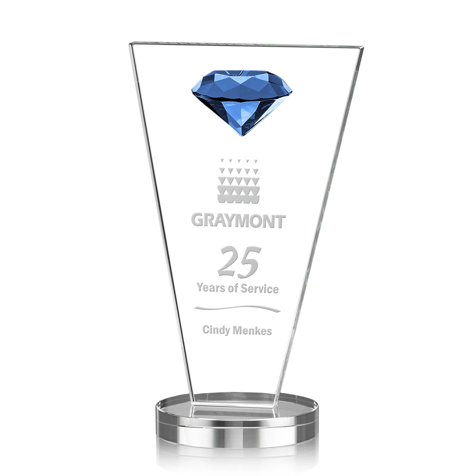 Personalized Optical Crystal Diamond Award with Layered Faceted Gemstone for donor appreciation