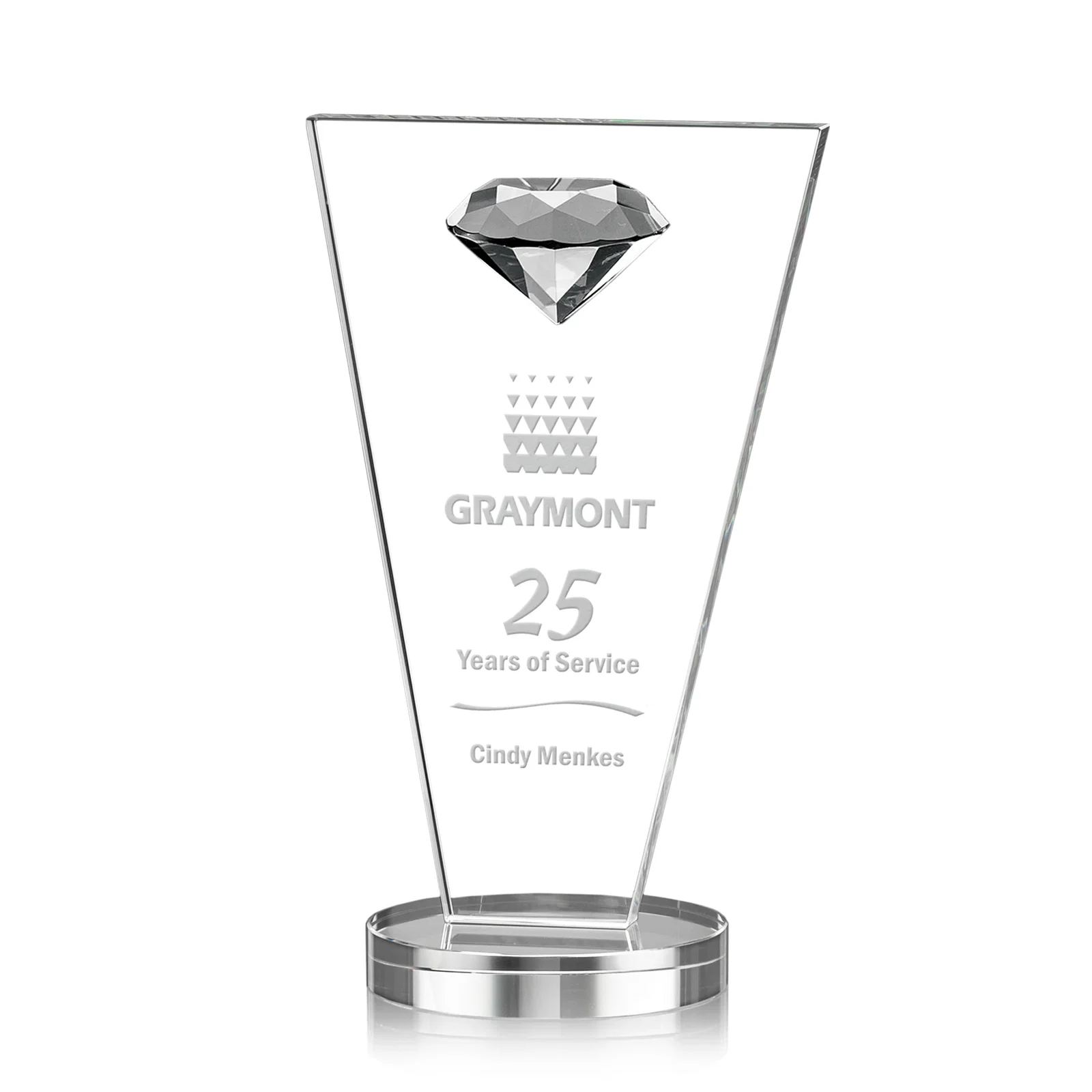 Custom Optical Crystal Diamond Award with Layered Faceted Gemstone for corporate award ceremonies