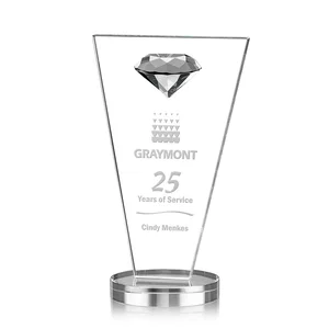Optical Crystal Diamond Award with Layered Faceted Gemstone