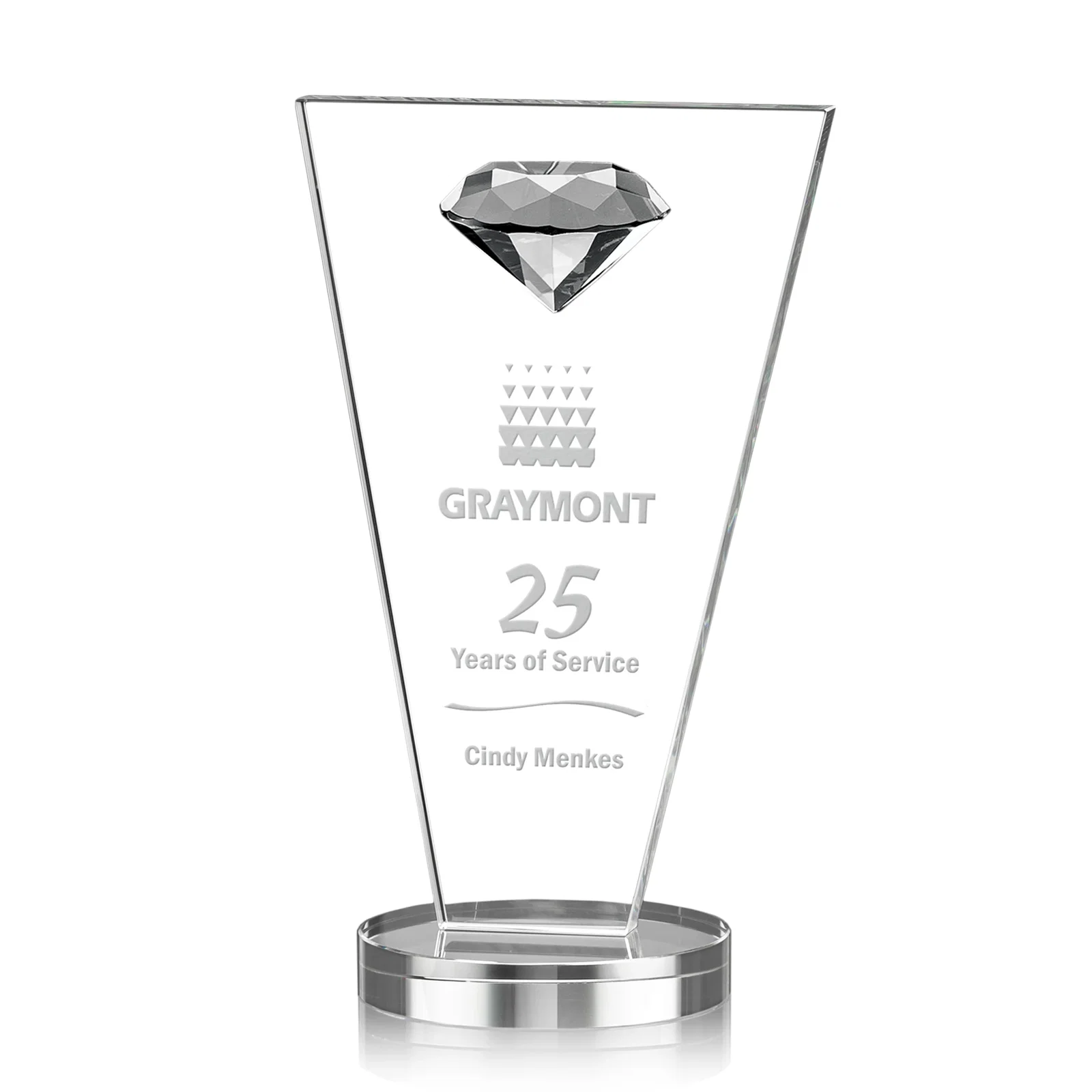 Custom Optical Crystal Diamond Award with Layered Faceted Gemstone for service anniversary gifts