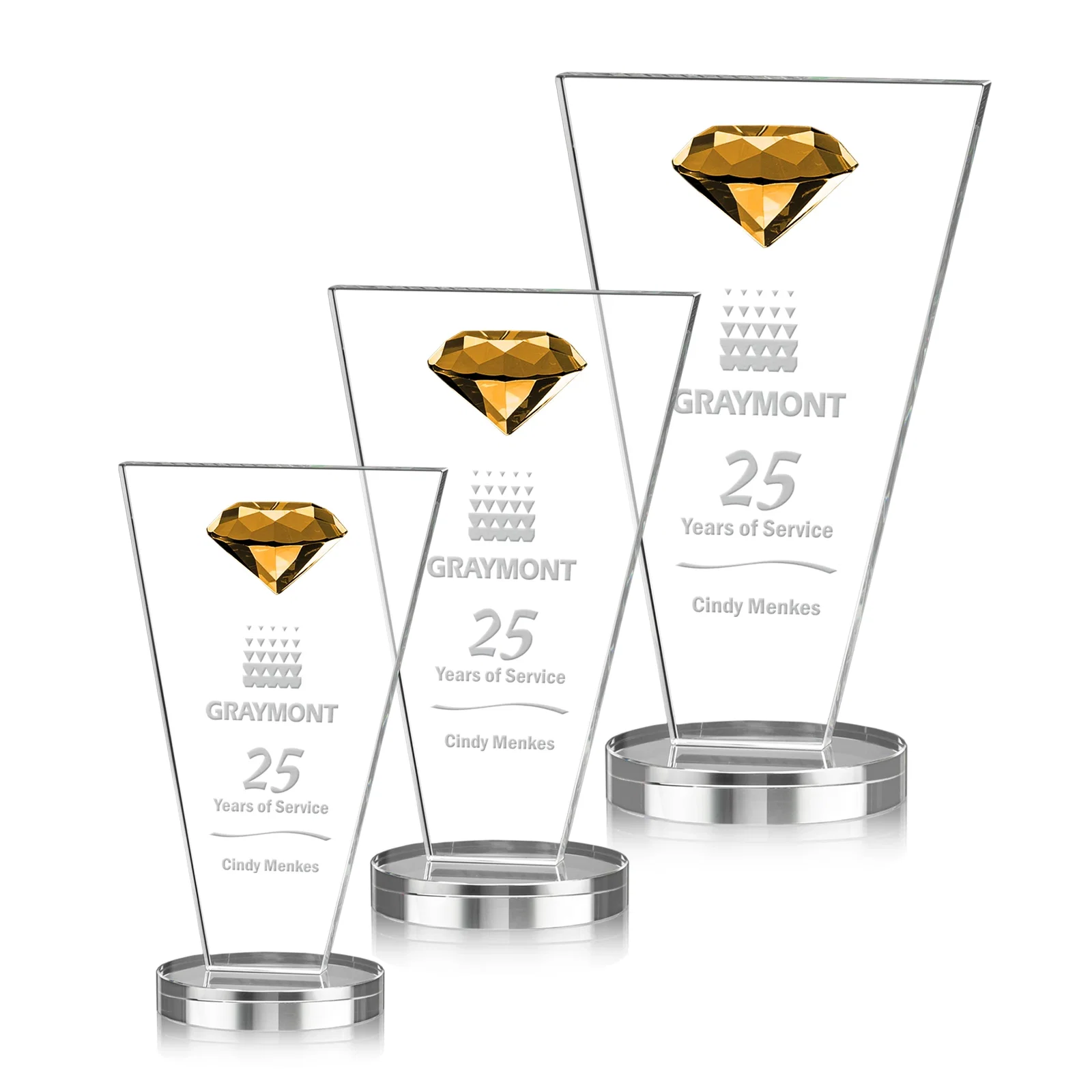 Custom Optical Crystal Diamond Award with Layered Faceted Gemstone for retirement presentations