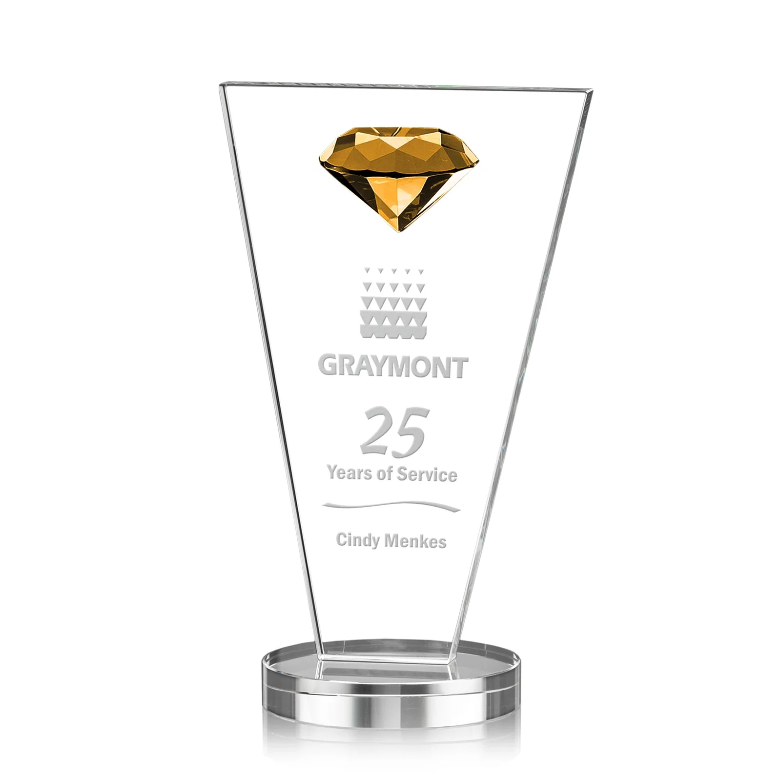 Custom Optical Crystal Diamond Award with Layered Faceted Gemstone for team milestone celebrations
