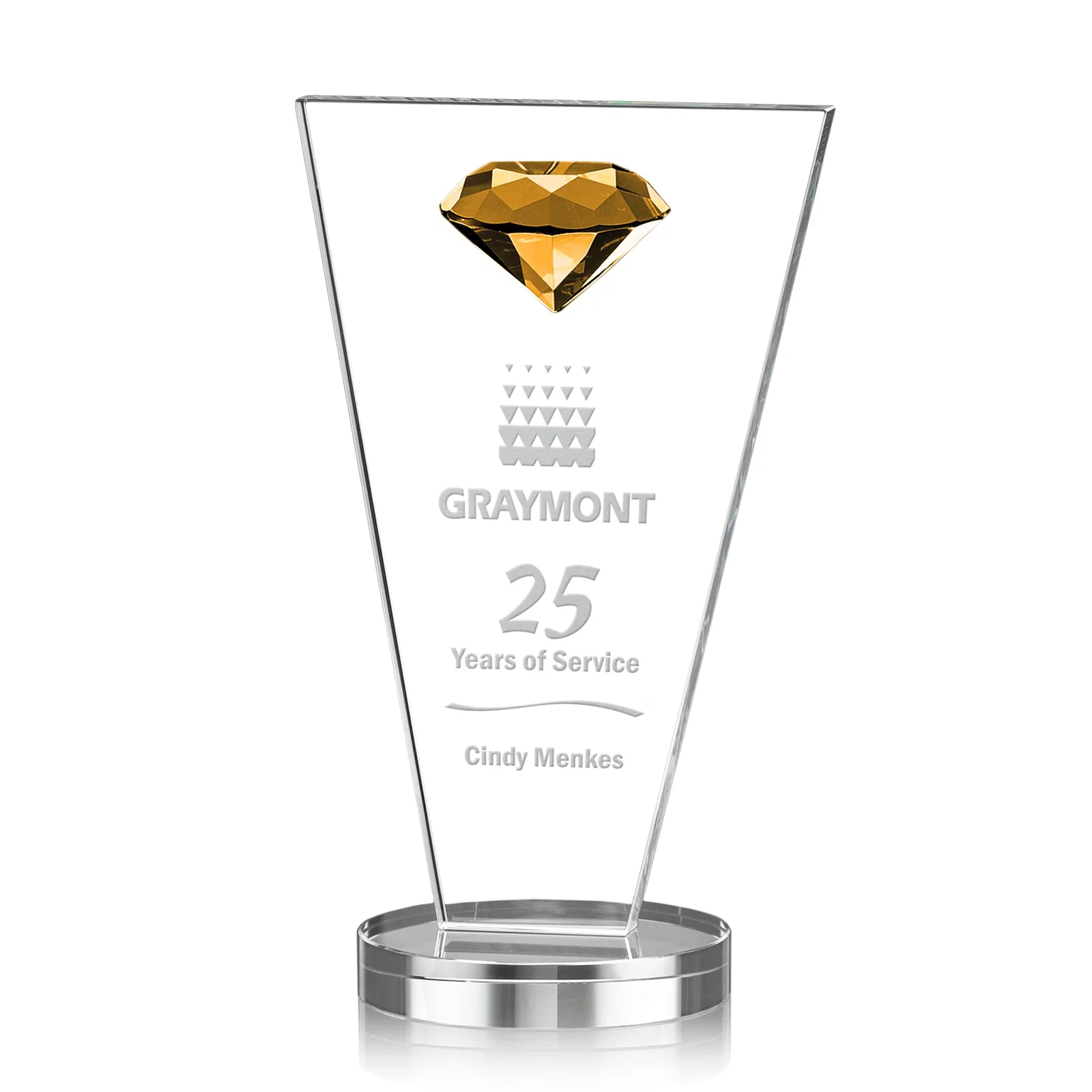 Custom Optical Crystal Diamond Award with Layered Faceted Gemstone for donor appreciation