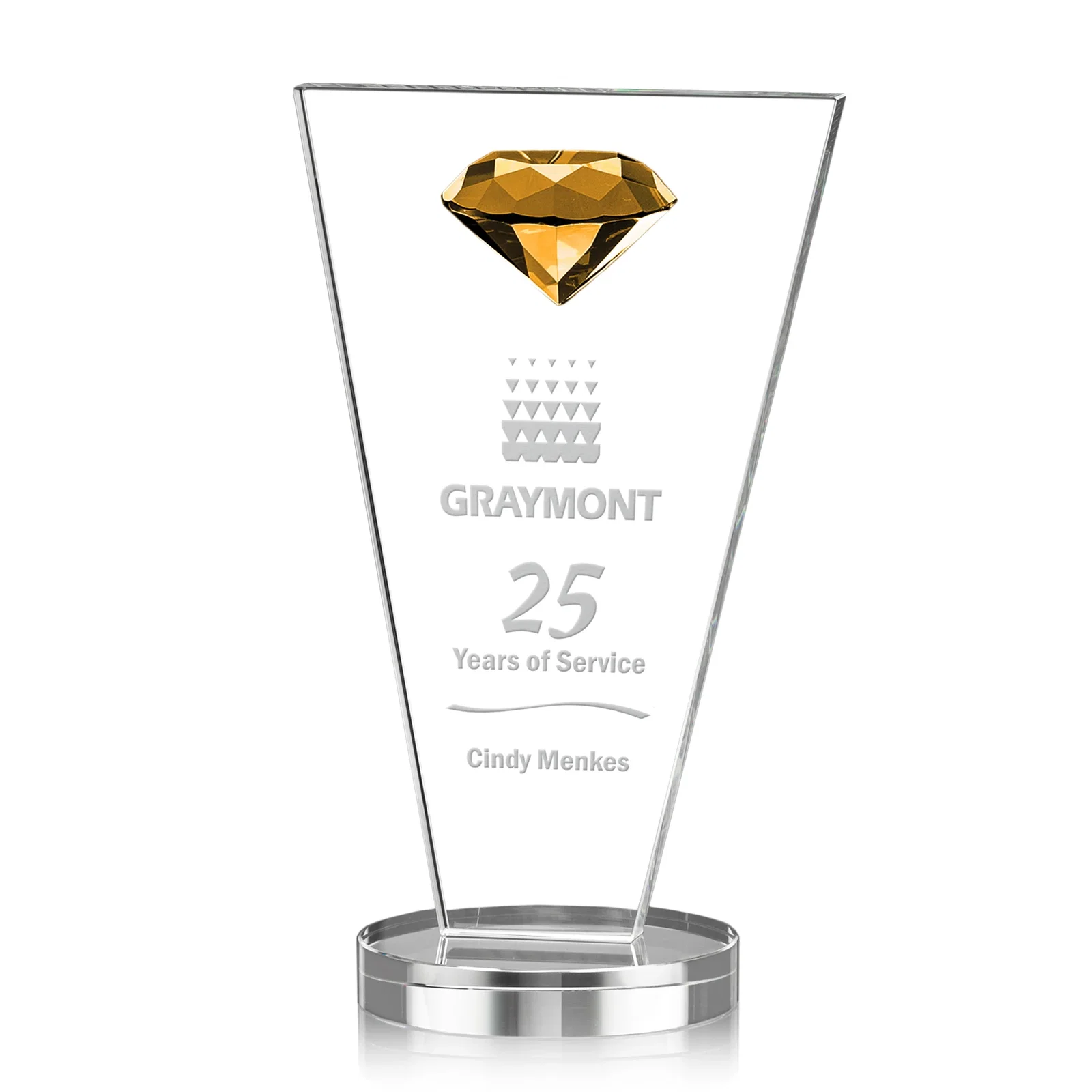 Custom Optical Crystal Diamond Award with Layered Faceted Gemstone for graduation ceremonies