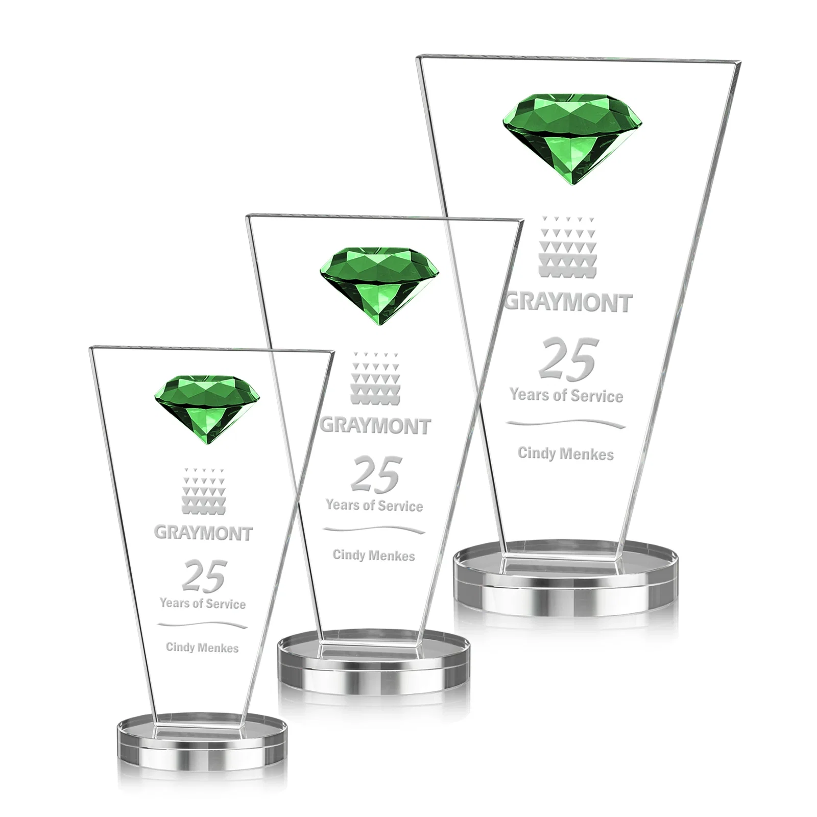 Custom Optical Crystal Diamond Award with Layered Faceted Gemstone for safety achievement programs